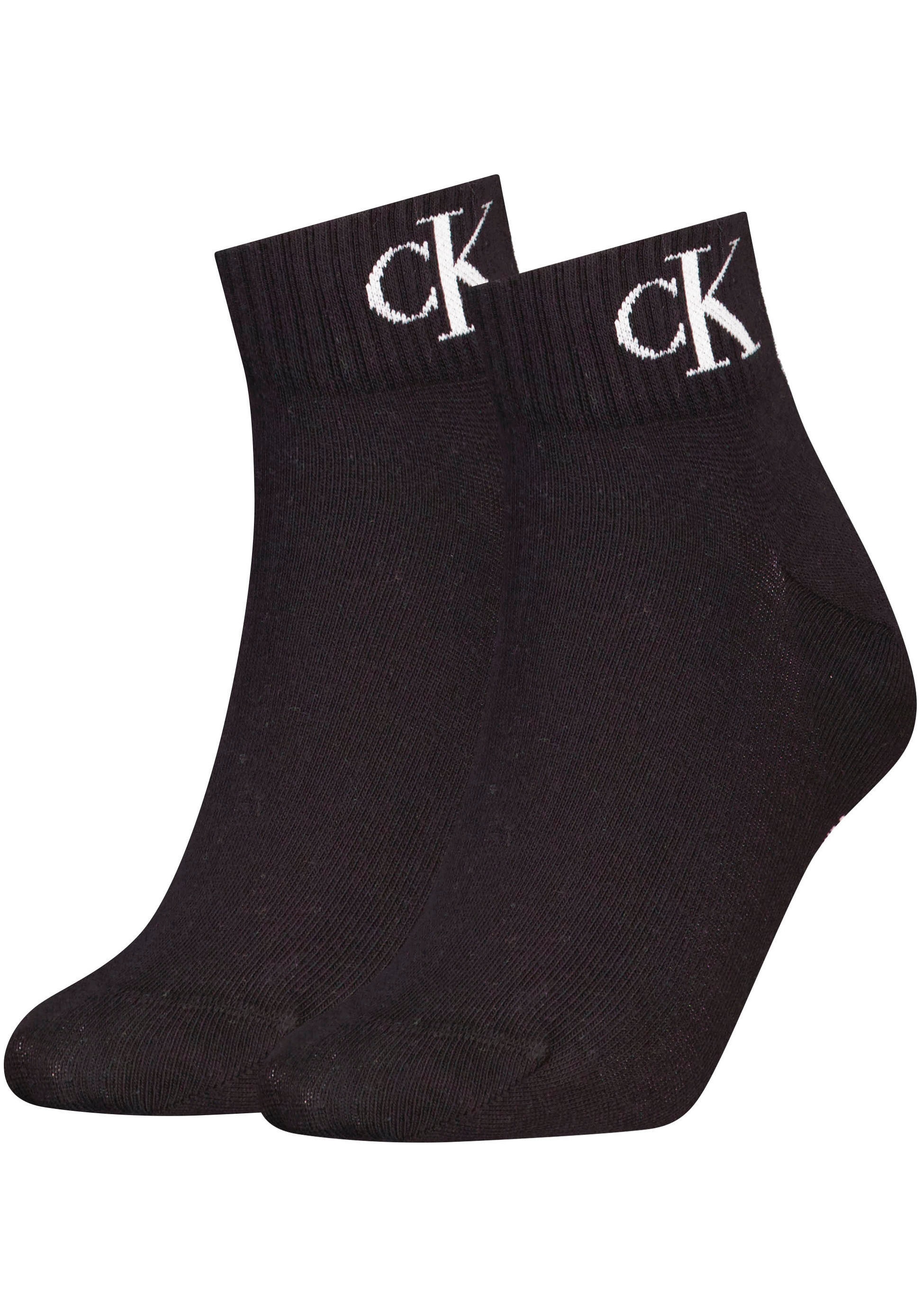 Socken »CKJ WOMEN QUARTER 2P MONOGRAM«, (2 Paar), mit Logostickerei