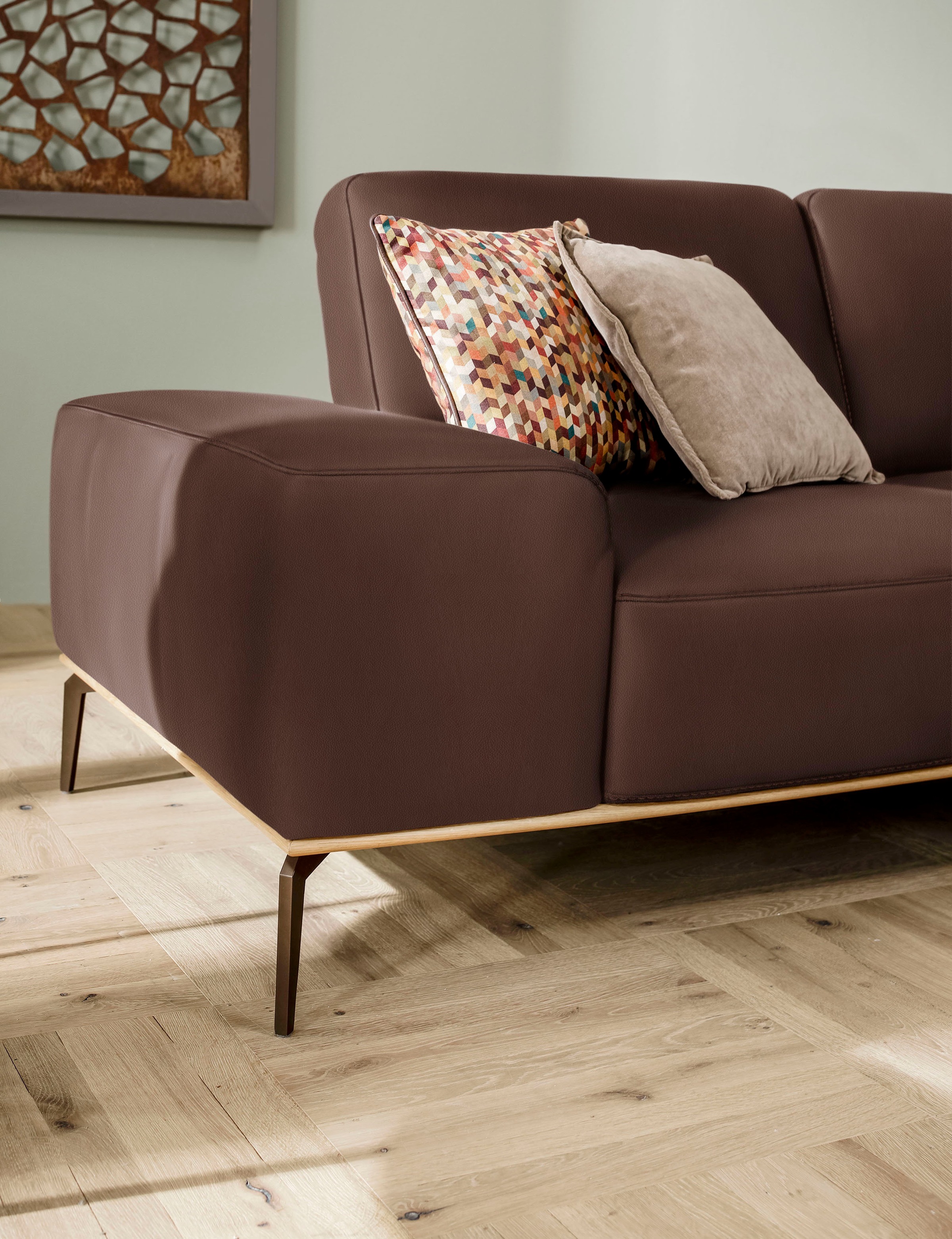 W.SCHILLIG Ecksofa »run, Designsofa mit tollem Sitzkomfort, L-Form«, mit Holzsockel, Füße in Bronze pulverbeschichtet, Breite 299 cm