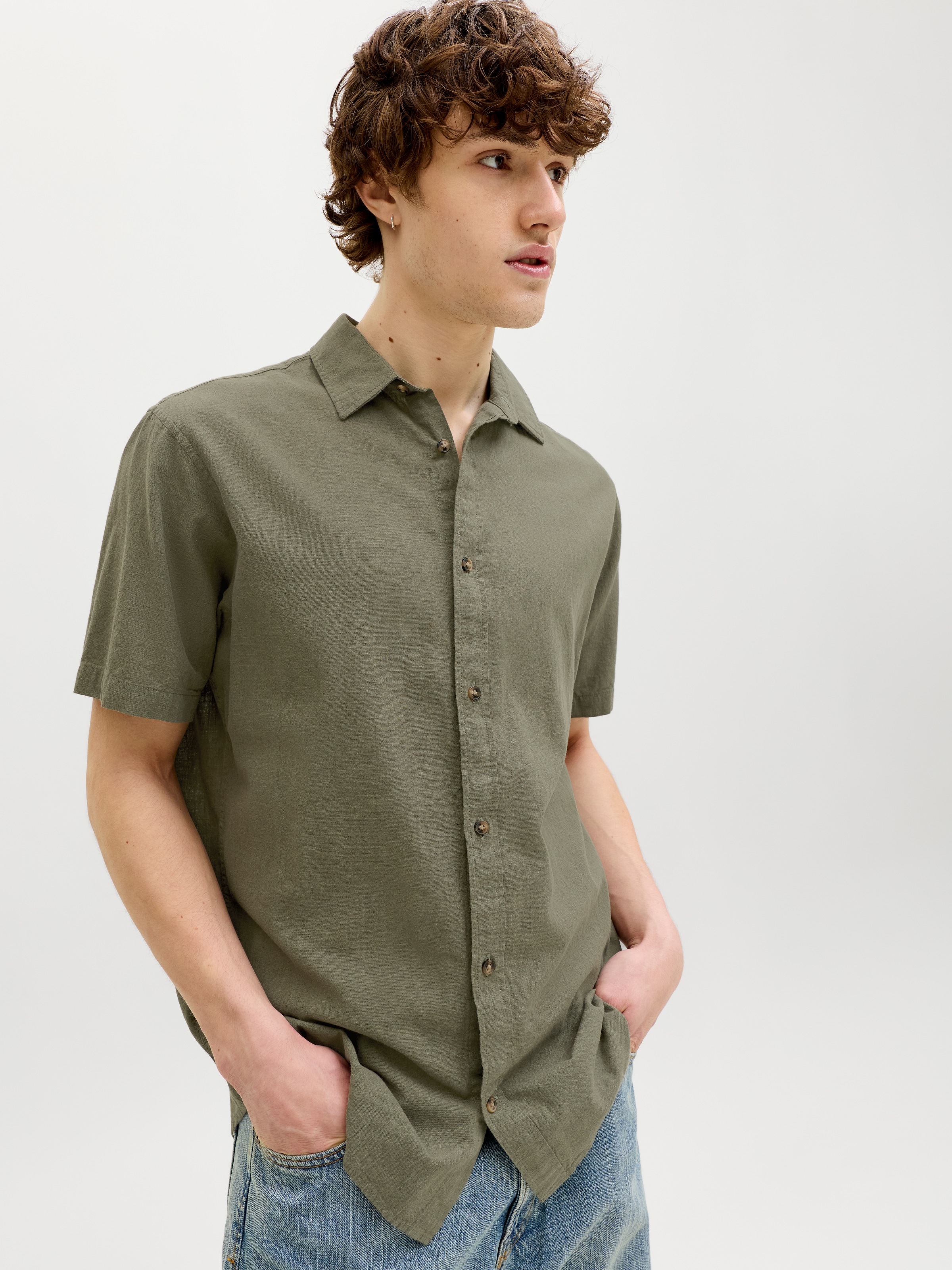 Jack & Jones Kurzarmhemd »JJESUMMER LINEN BLEND SHIRT S/S SN« Baumwolle mit Leinen, regular fit