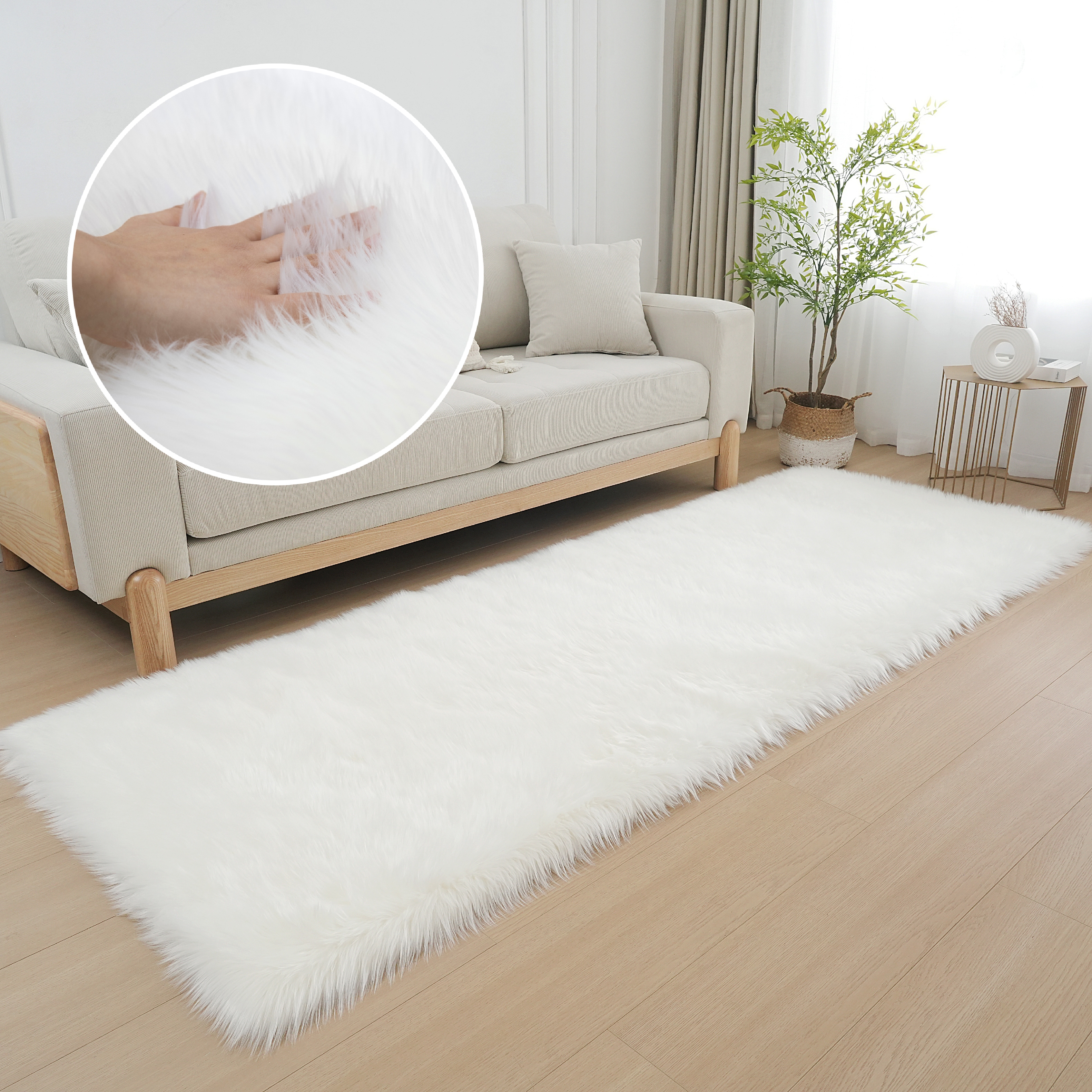 My Home Fellteppich »Dena, Hochflor Teppiche« rechteckig 60 mm Höhe Kunstfell, weich, Uni-Farben, Wohnzimmer, Schlafzimmer, Esszimmer in weiß