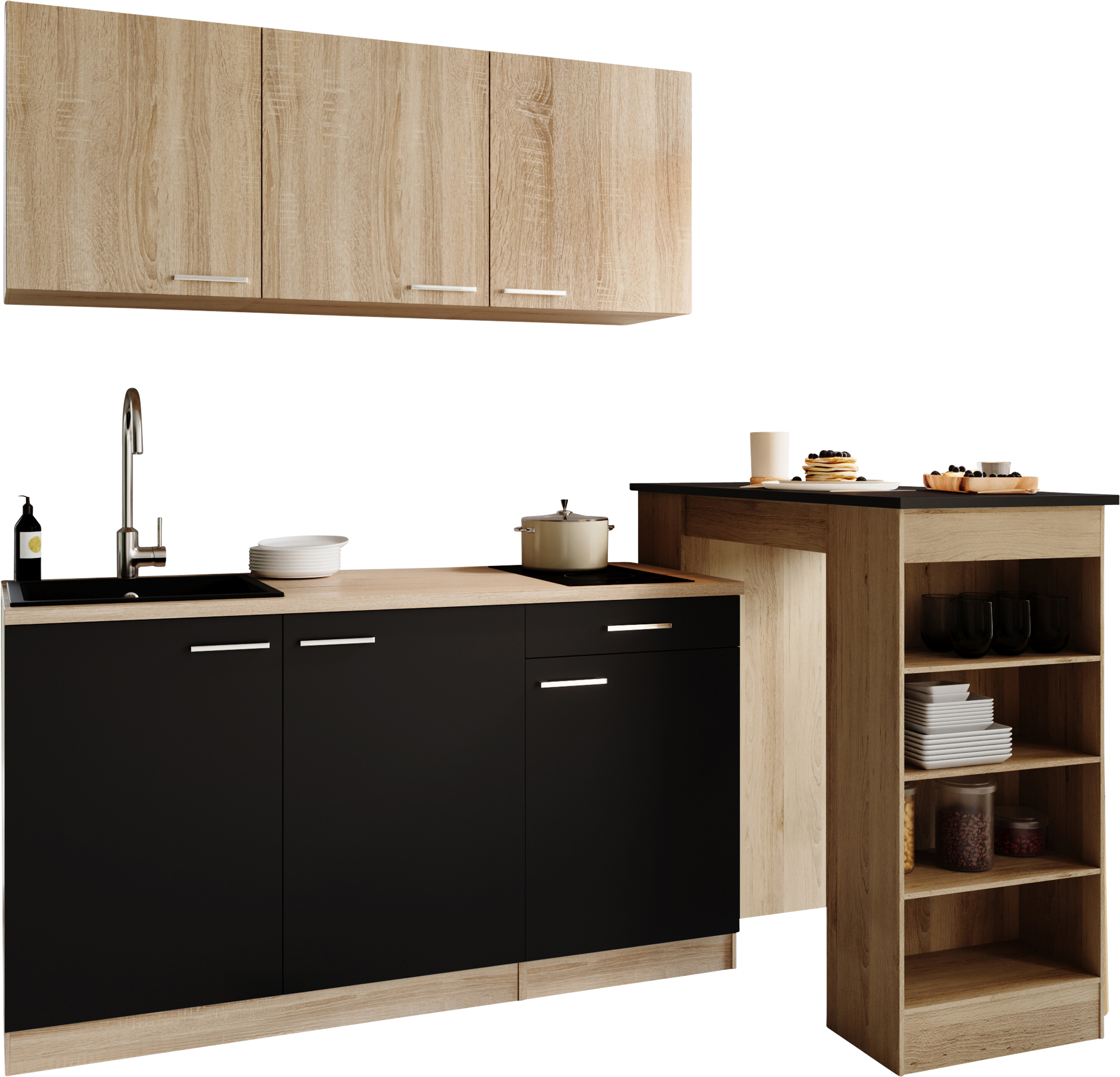 RESPEKTA Pantryküche »Ingrid, inkl. Tresentisch« zerlegt, wahlweise mit Kühlschrank, Soft-Close-Funktion, Breite 150 cm