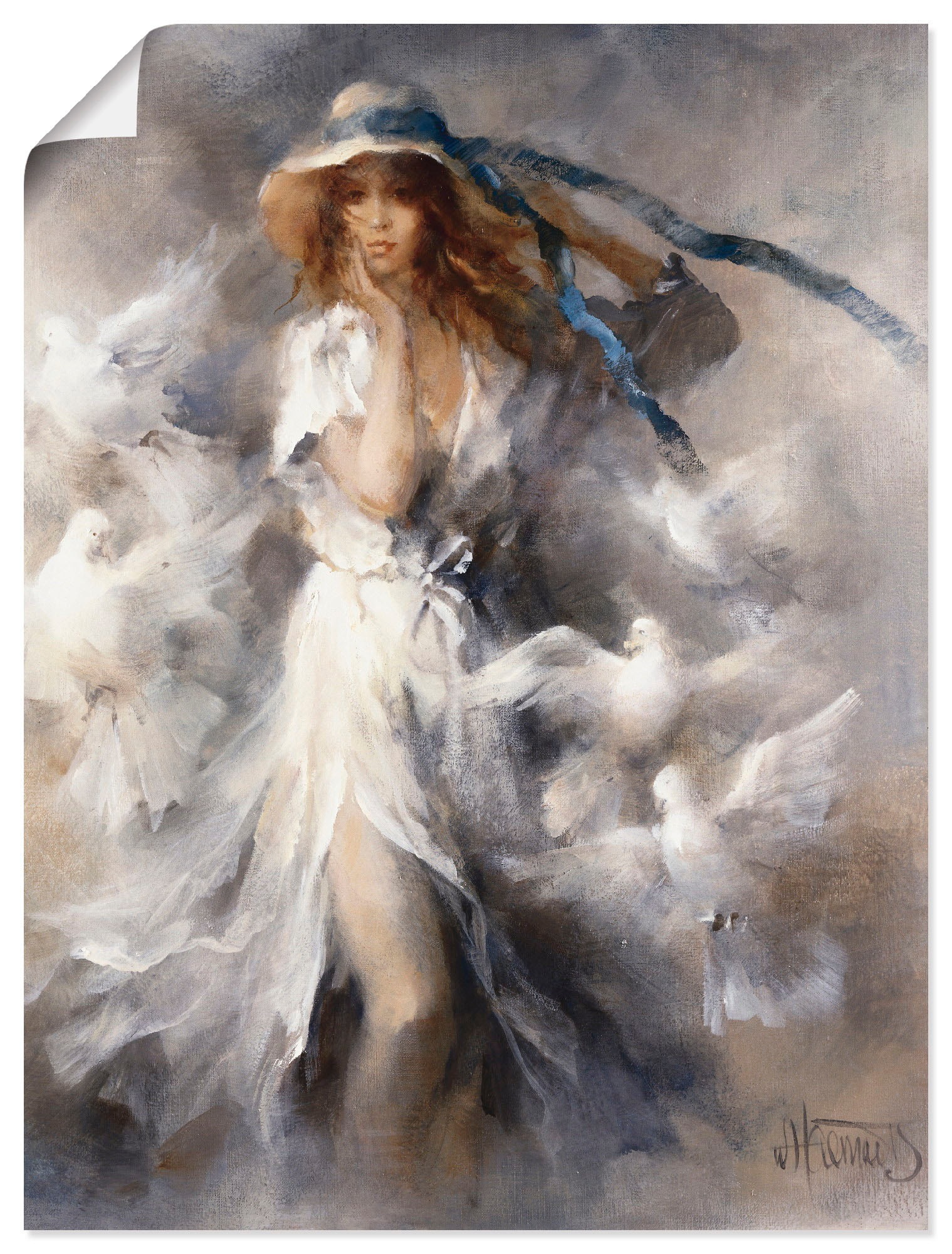 Artland Wandbild »Tauben«, Frau, (1 St.), in vielen Größen & Produktarten -Leinwandbild, Poster, Wandaufkleber / Wandtattoo auch für Badezimmer geeignet