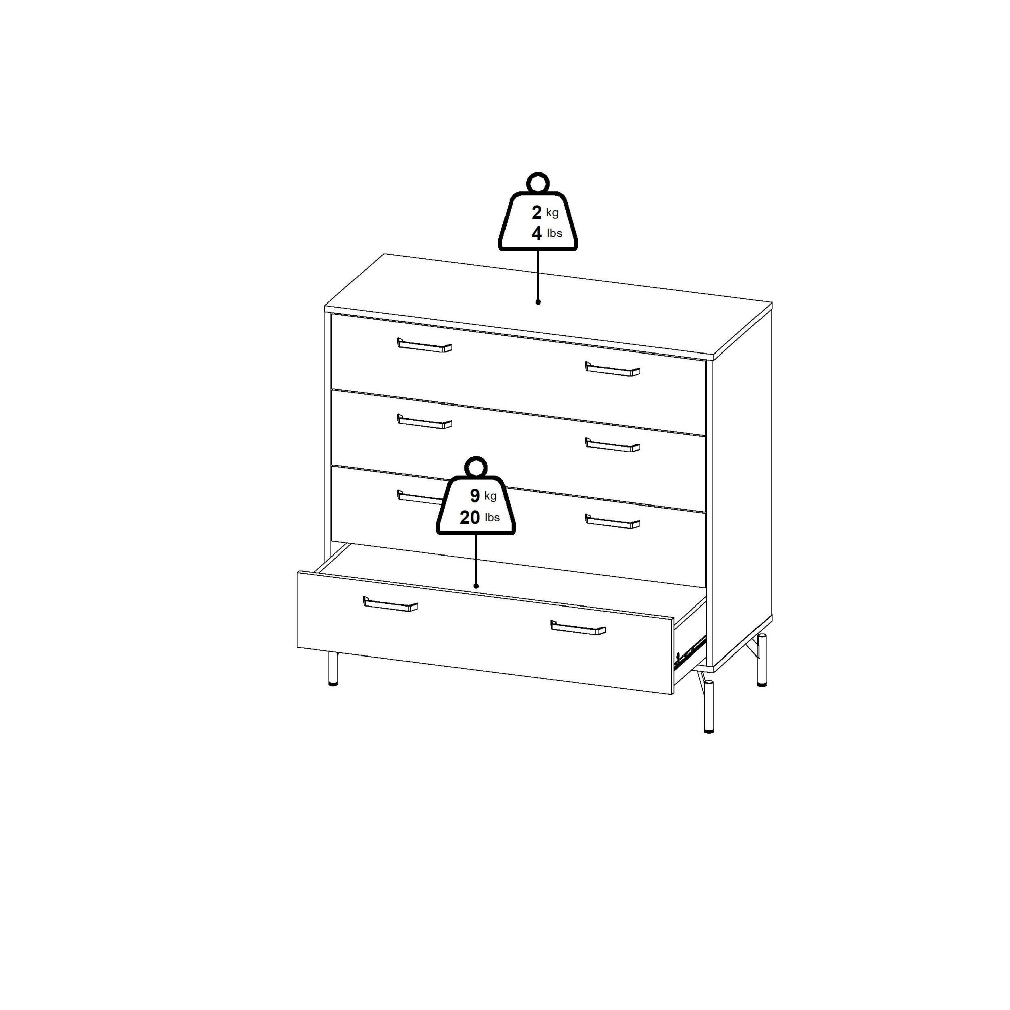 INOSIGN Hochkommode »Dana, Kommode, Aufbewahrung, Schubladenschrank«, Kommode mit 4 Schubladen, Metallbeine, Höhe 95,8 cm, Breite 98,7 cm
