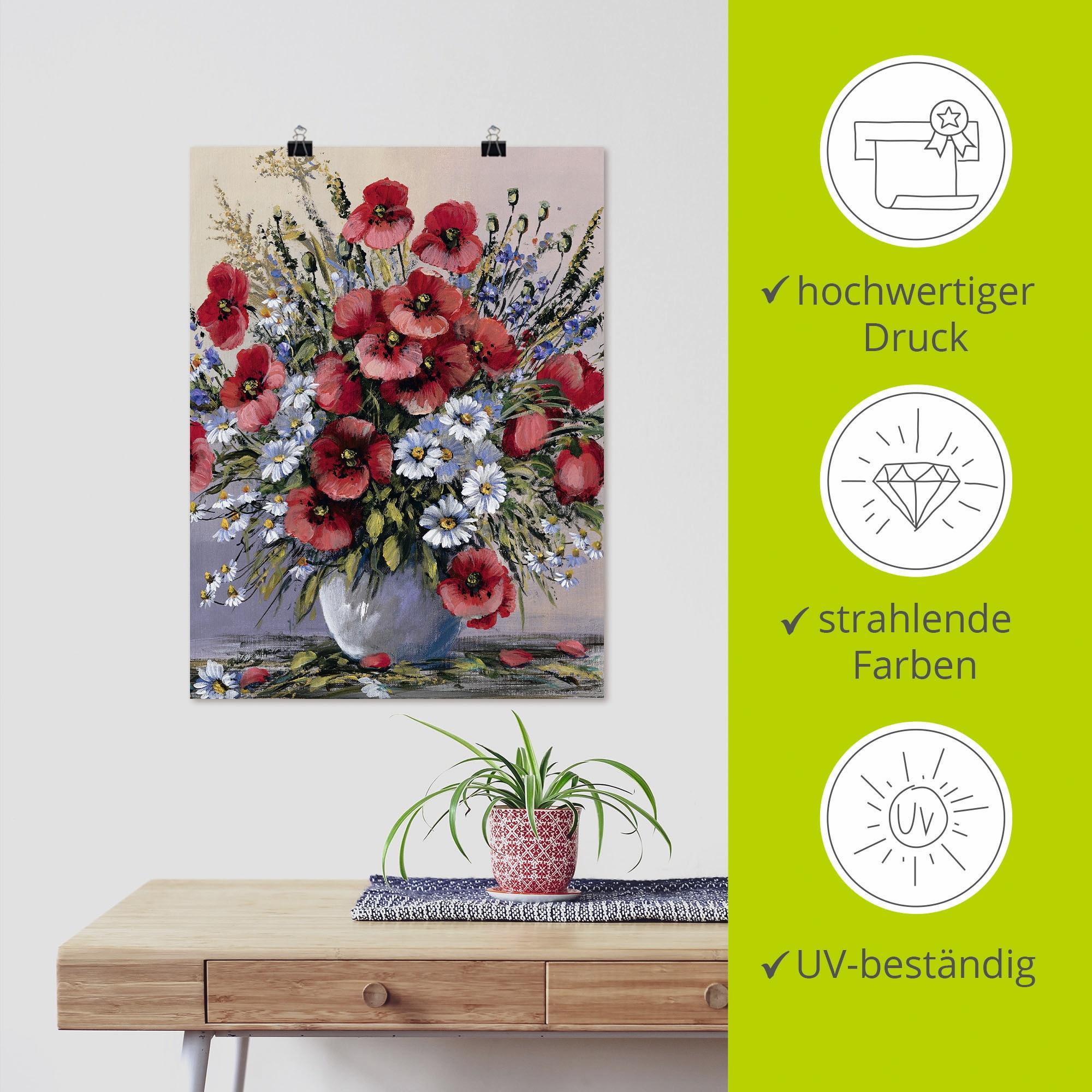 Artland Wandbild »Rote Mohnblumen« Blumen 1 Stk. tlg. als Leinwandbild, Poster in verschied. Größen