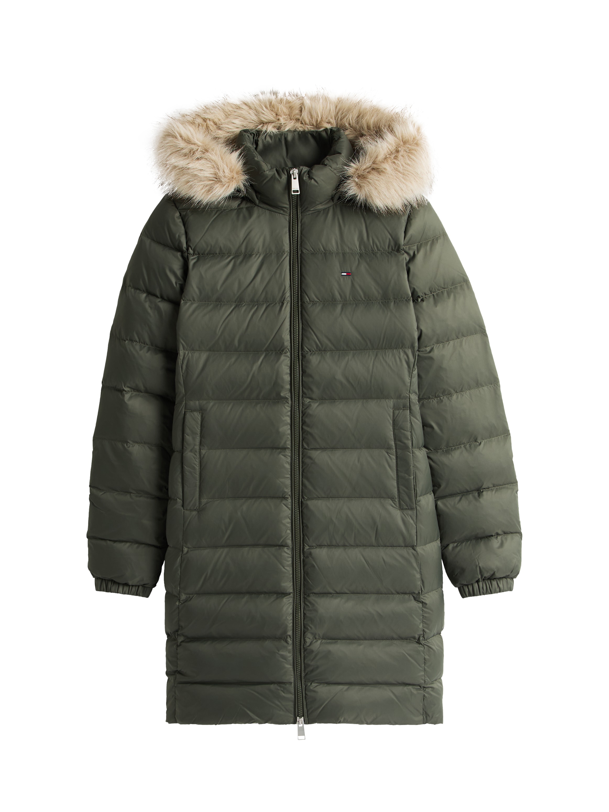 Tommy Jeans Steppmantel »TJW ESSENTIAL HOODED DOWN COAT« mit Fellimitat, Logostickerei