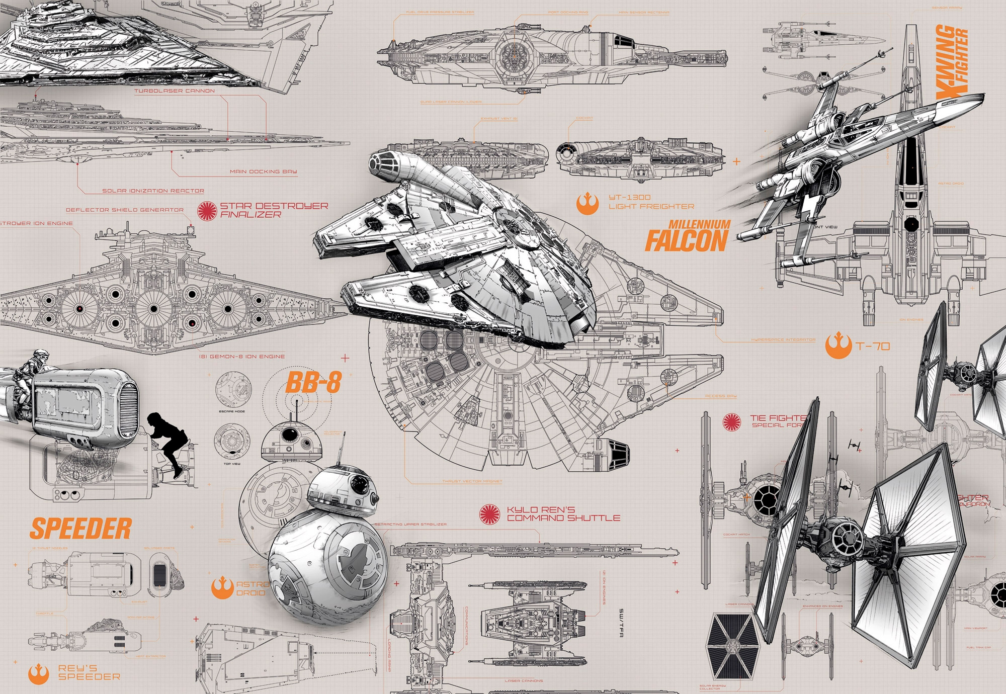 Komar Fototapete »STAR WARS Blueprints«, 368x254 cm (Breite x Höhe), inklusive Kleister