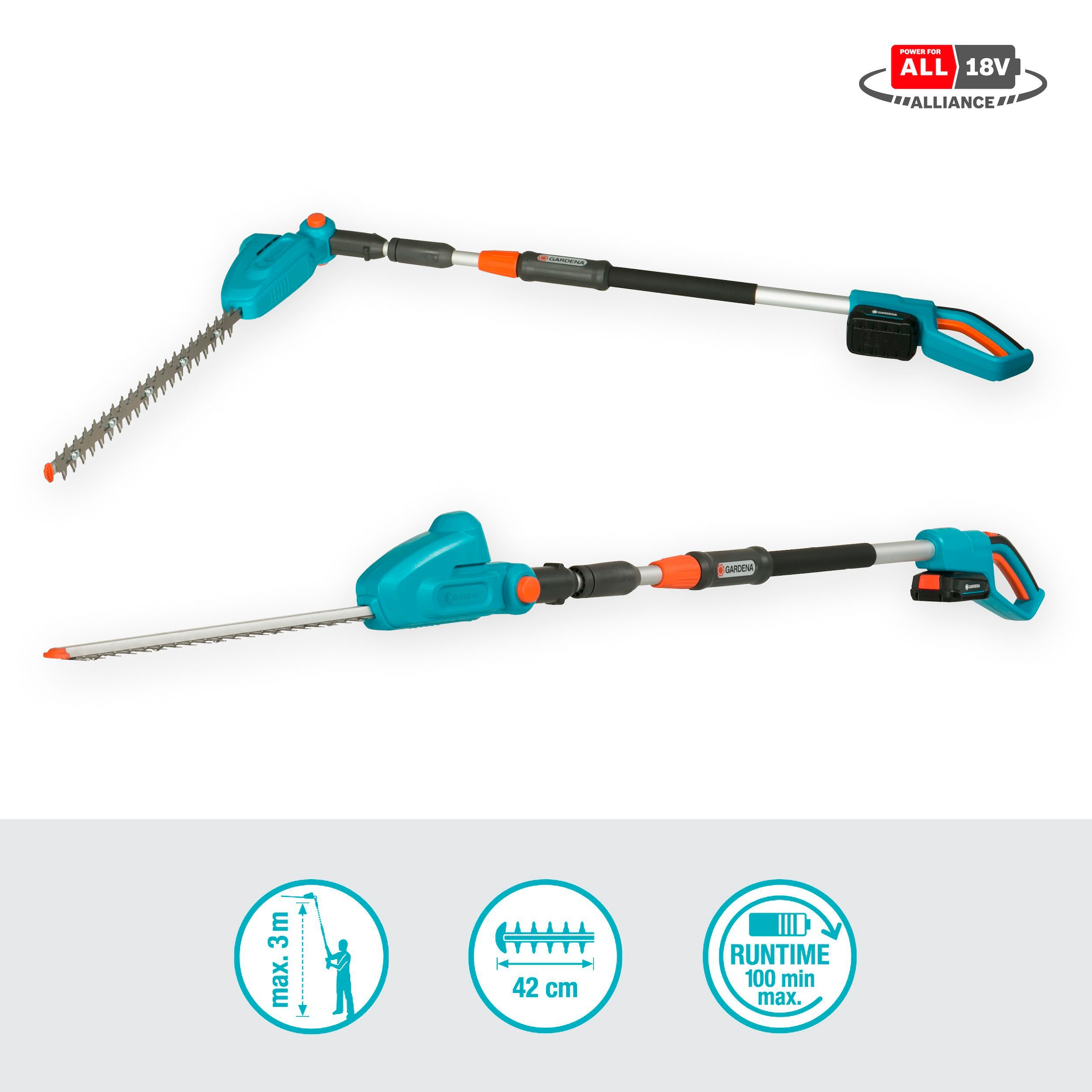 GARDENA Teleskop-Heckenschere »THS 42/18V P4A Ready-To-Use Set«, (mit Akku und Ladegerät), inklusive Akku und Ladegerät
