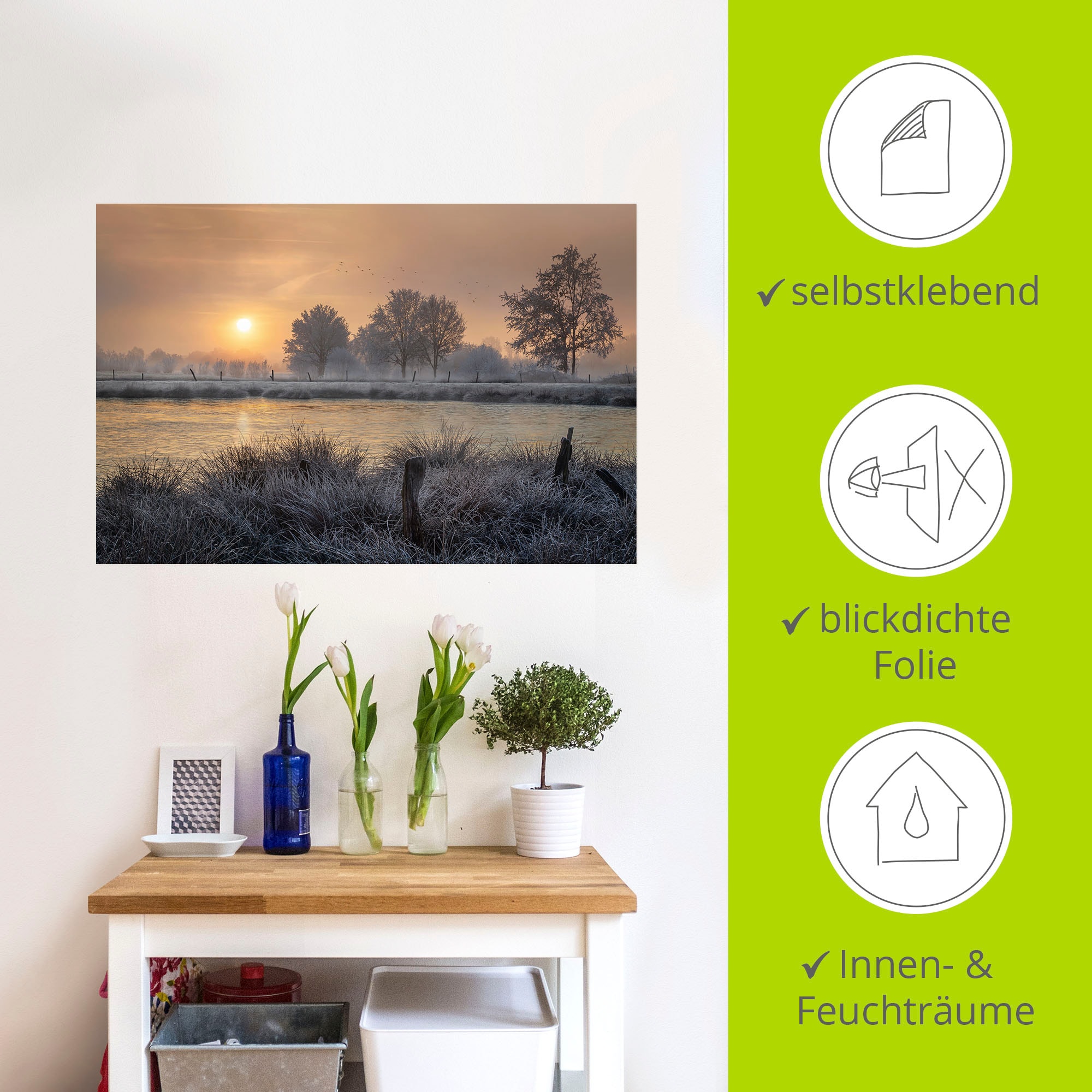 Artland Wandbild »Ein Wintertag beginnt«, Bilder vom Sonnenuntergang & -aufgang, (1 St.), als Alubild, Outdoorbild, Leinwandbild, Wandaufkleber, versch. Größen