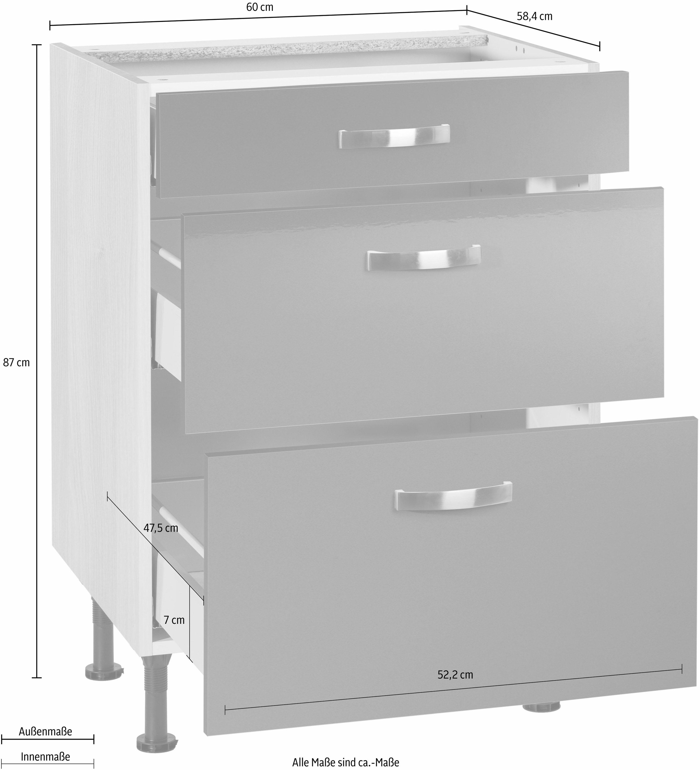 KOCHSTATION Unterschrank »KS-Cara«, Breite 60 cm, mit Vollauszügen und Soft-Close-Funktion