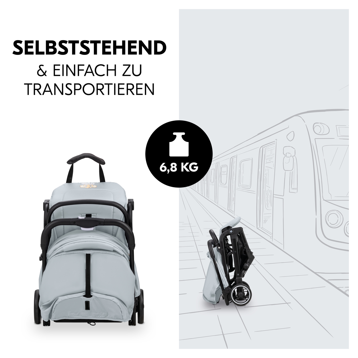 Hauck Kinder-Buggy »Travel N Care, Simba grey«, 25 kg, leicht; bis 22 kg belastbar; inkl. Schulter-Tragegrut