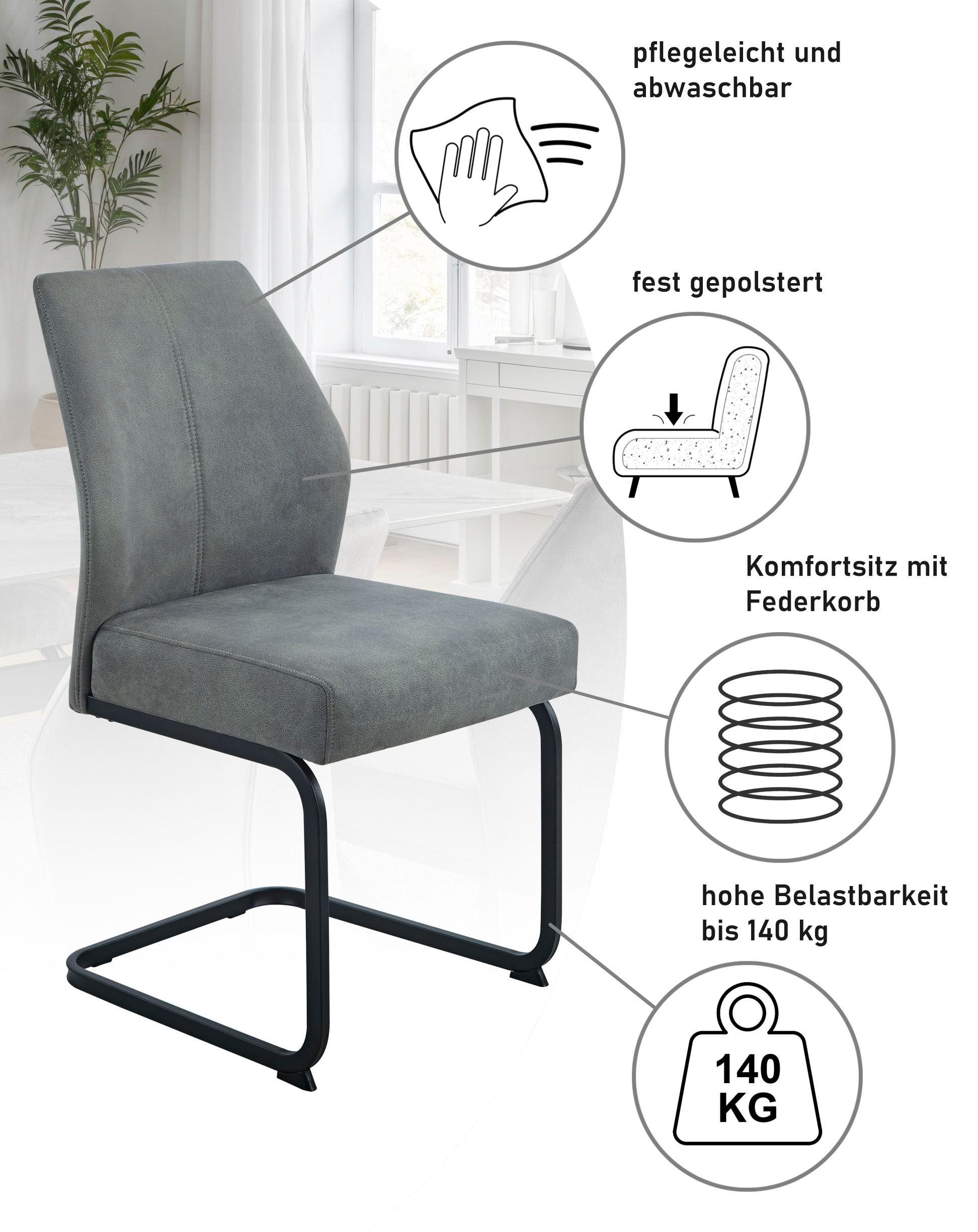 HELA Freischwinger »NEPTUN, Esszimmerstuhl-Set« (Set) 2 Stk.Federkern,140 kg Belastbar,Pflegeleichter Stoff, Dicke Polsterung