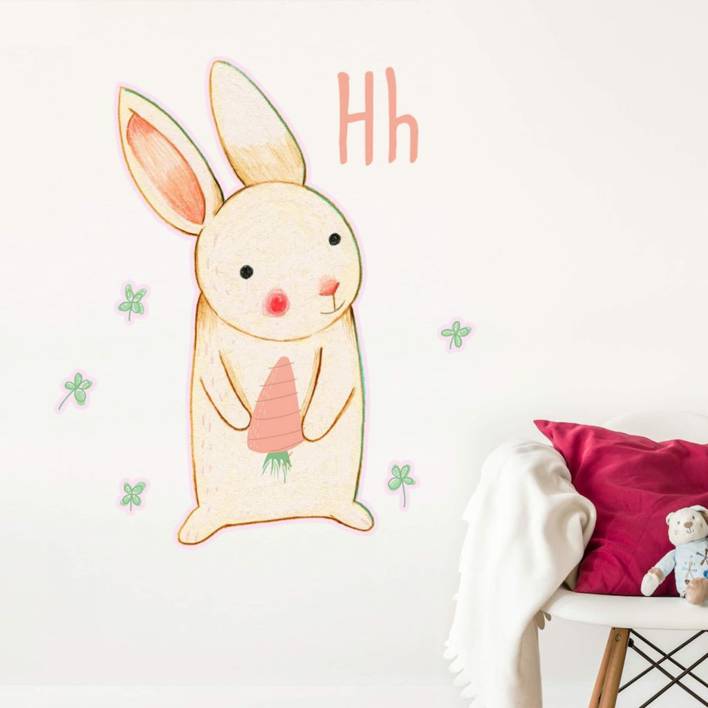 Wall-Art Wandtattoo »Bunte Tierwelt Hase Buchstabe H«, (1 St.)