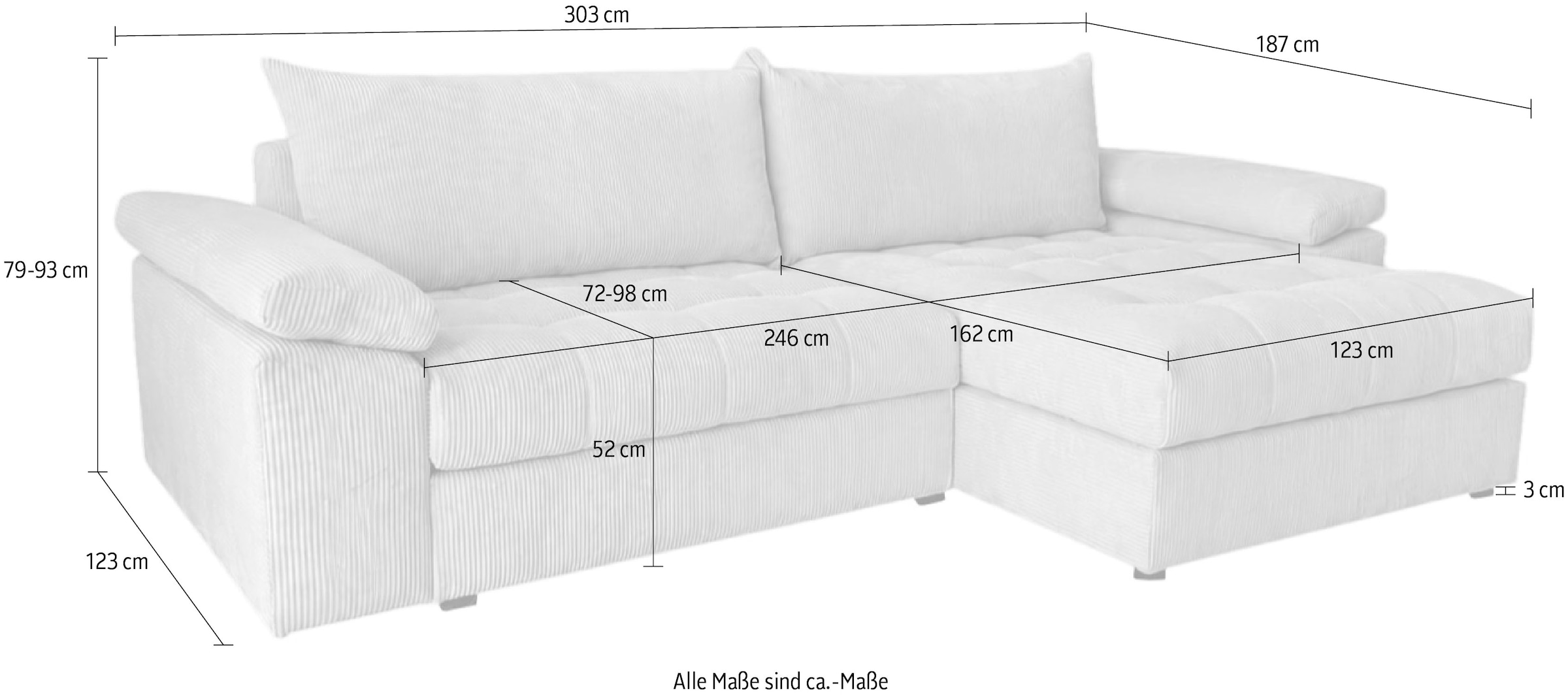 OTTO home Ecksofa »Soft&Cosy Pik XXL, L-Form, B: 303 cm, Mega Sofa in Cord« Lounge-Komfort mit edler Sitzsteppung, Federkern
