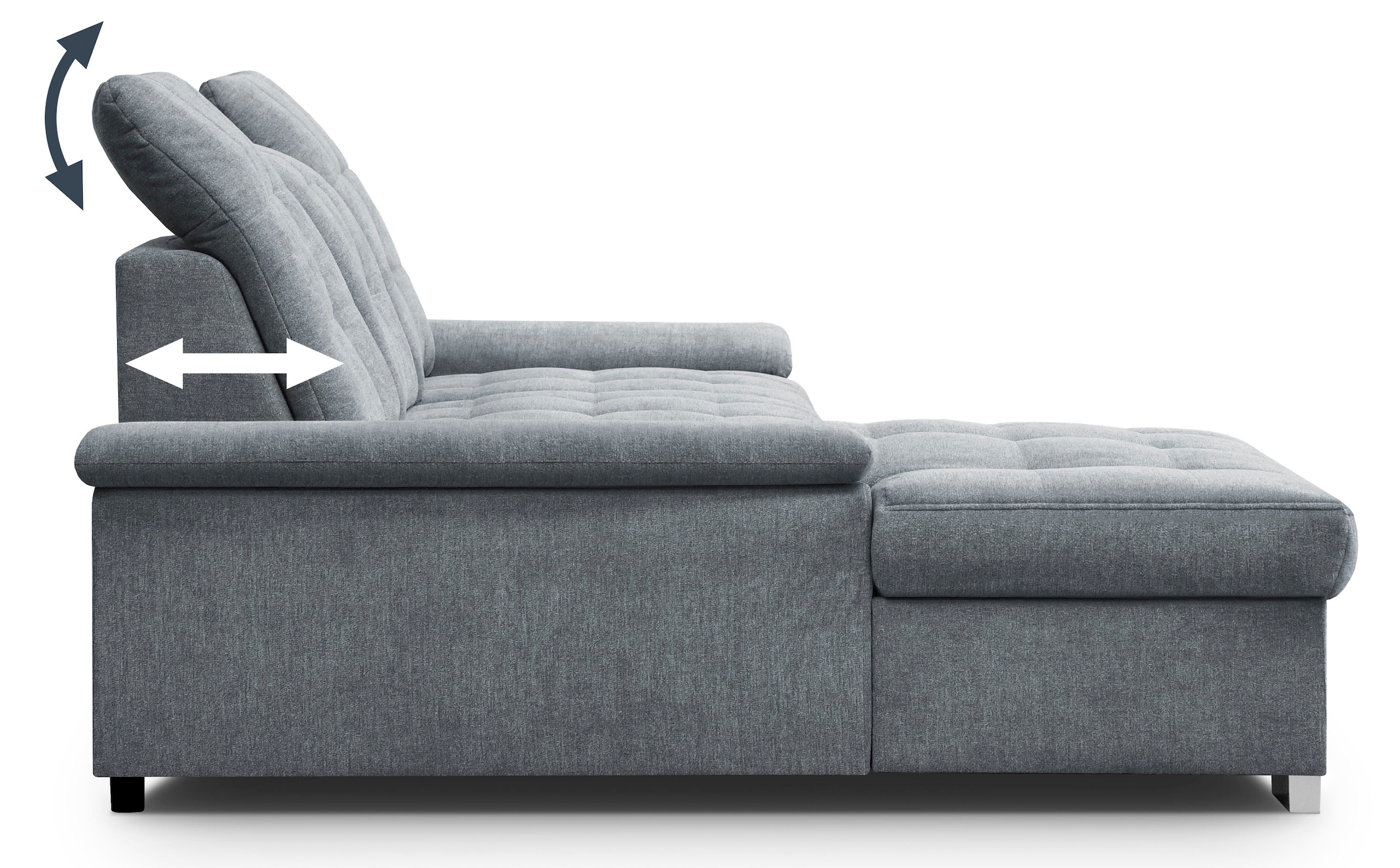 WERK2 Ecksofa Carmen, Sofa, Eckcouch mit Schlaffunktion, Bettkasten und Sitztiefenverstellung