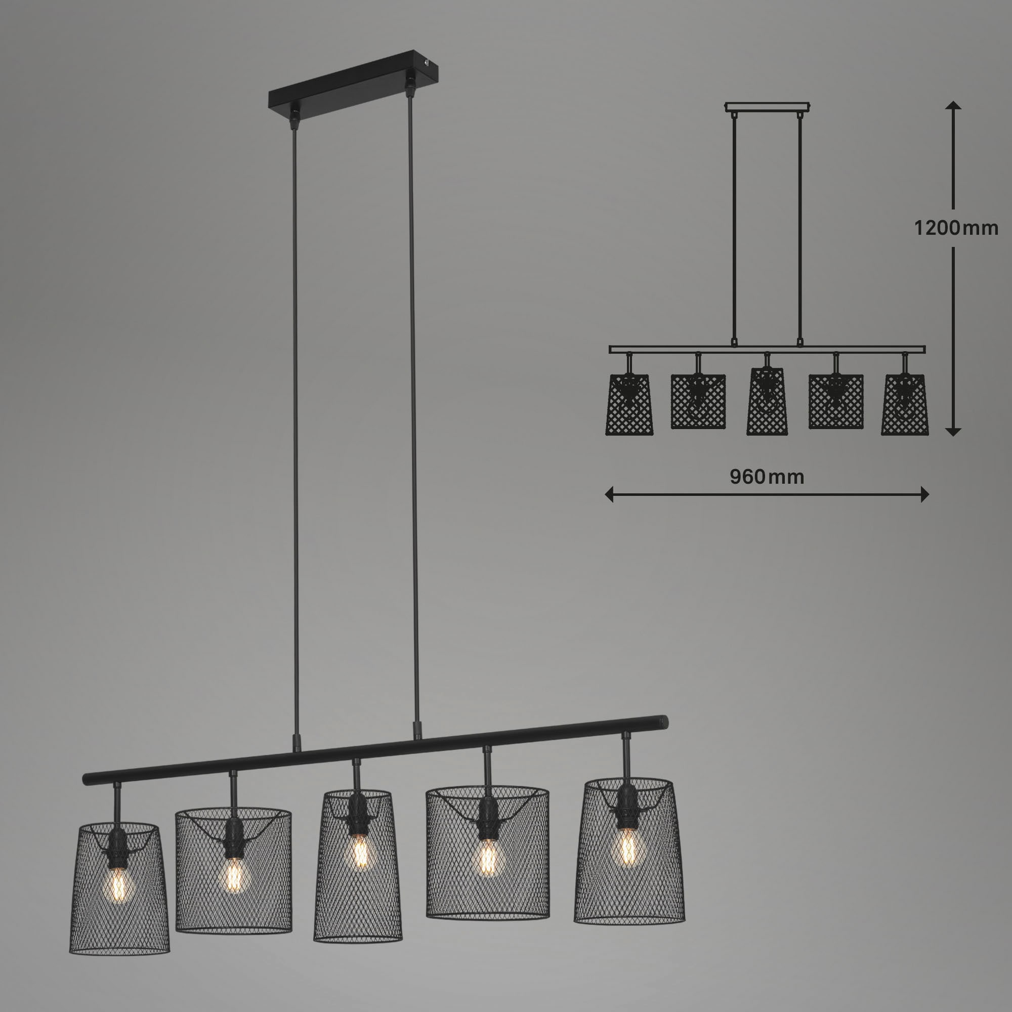 Briloner Leuchten Pendelleuchte »Pendelleuchte RETRO«, Pendelleuchte Pendellampe Drahtschirmen Metall schwarz 5x E14 40W IP20