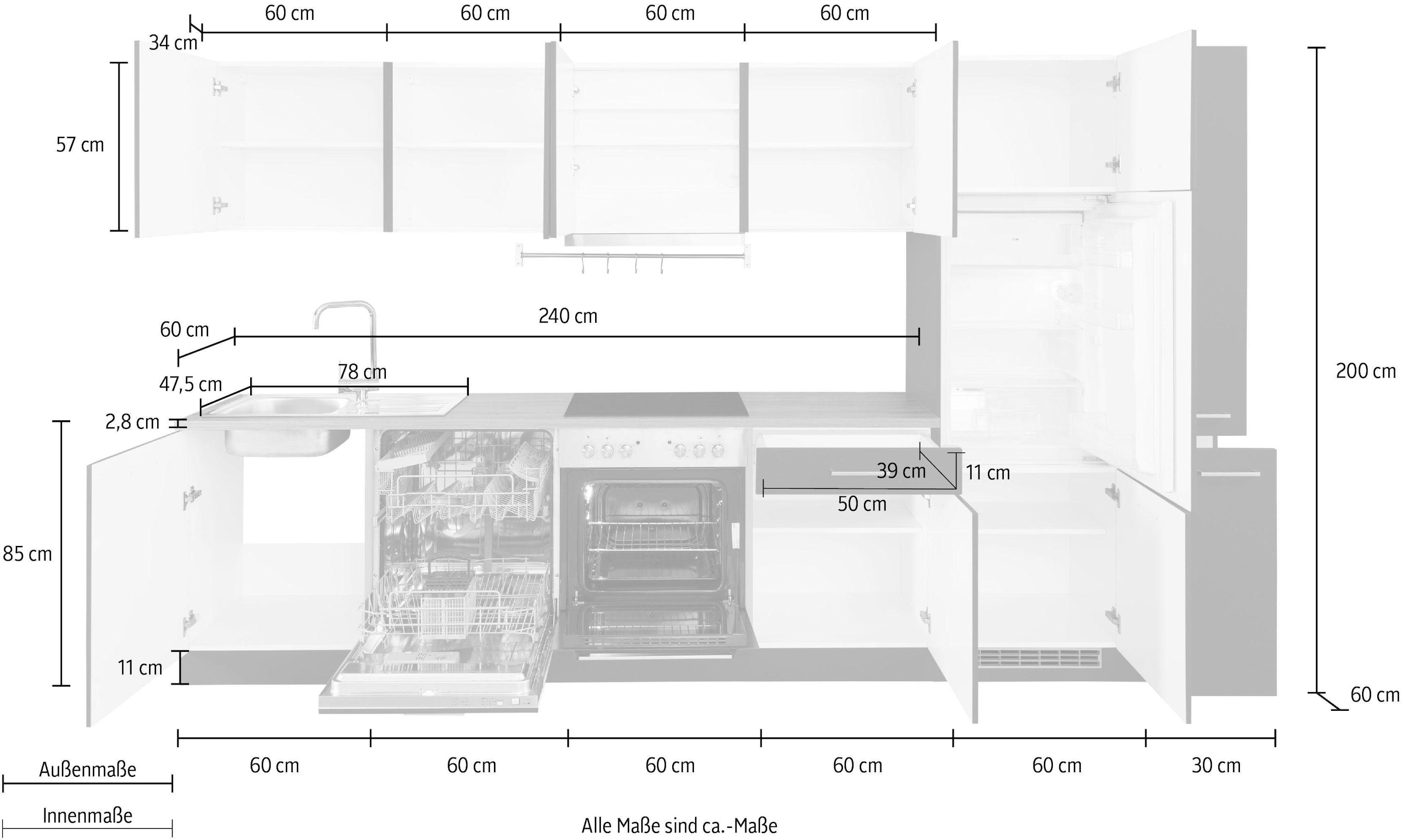 KOCHSTATION Küchenzeile »KS-Kehl«, mit E-Geräten, Breite 330 cm, inkl. Kühlschrank und Geschirrspüler