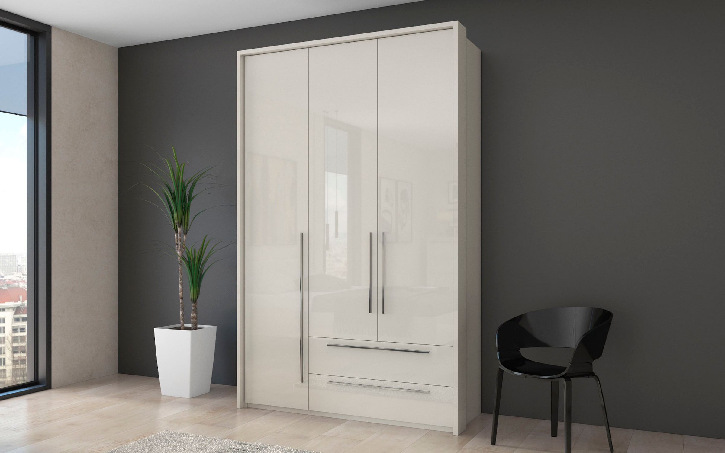 Places of Style Drehtürenschrank »Piano«, weiß, verschiedene Breiten mit 2 Schubladen, inklusive Beleuchtung