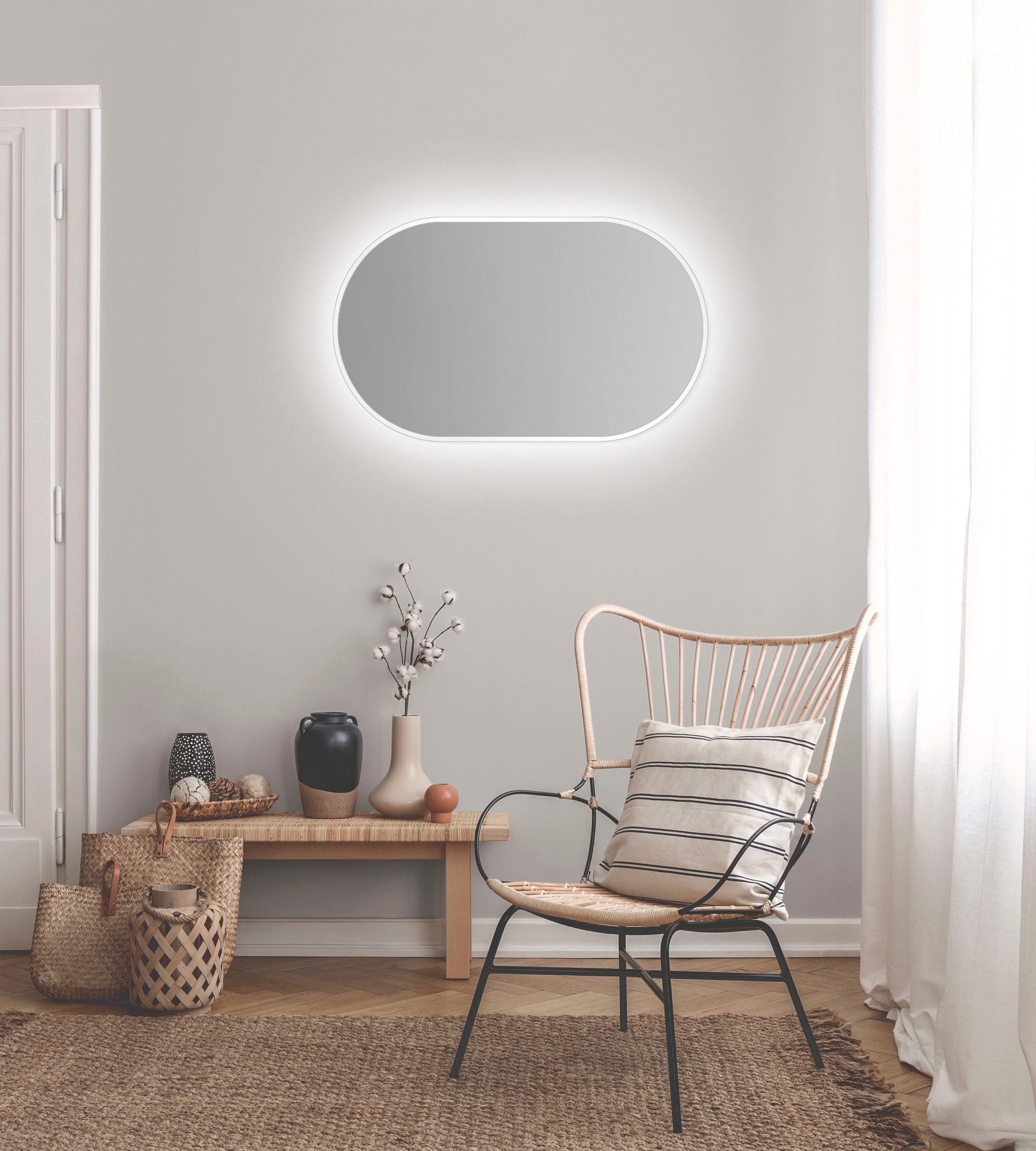 Talos Dekospiegel »LED Design Spiegel oval weiß, 45x75 cm«, (1 St.), LED Beleuchtung