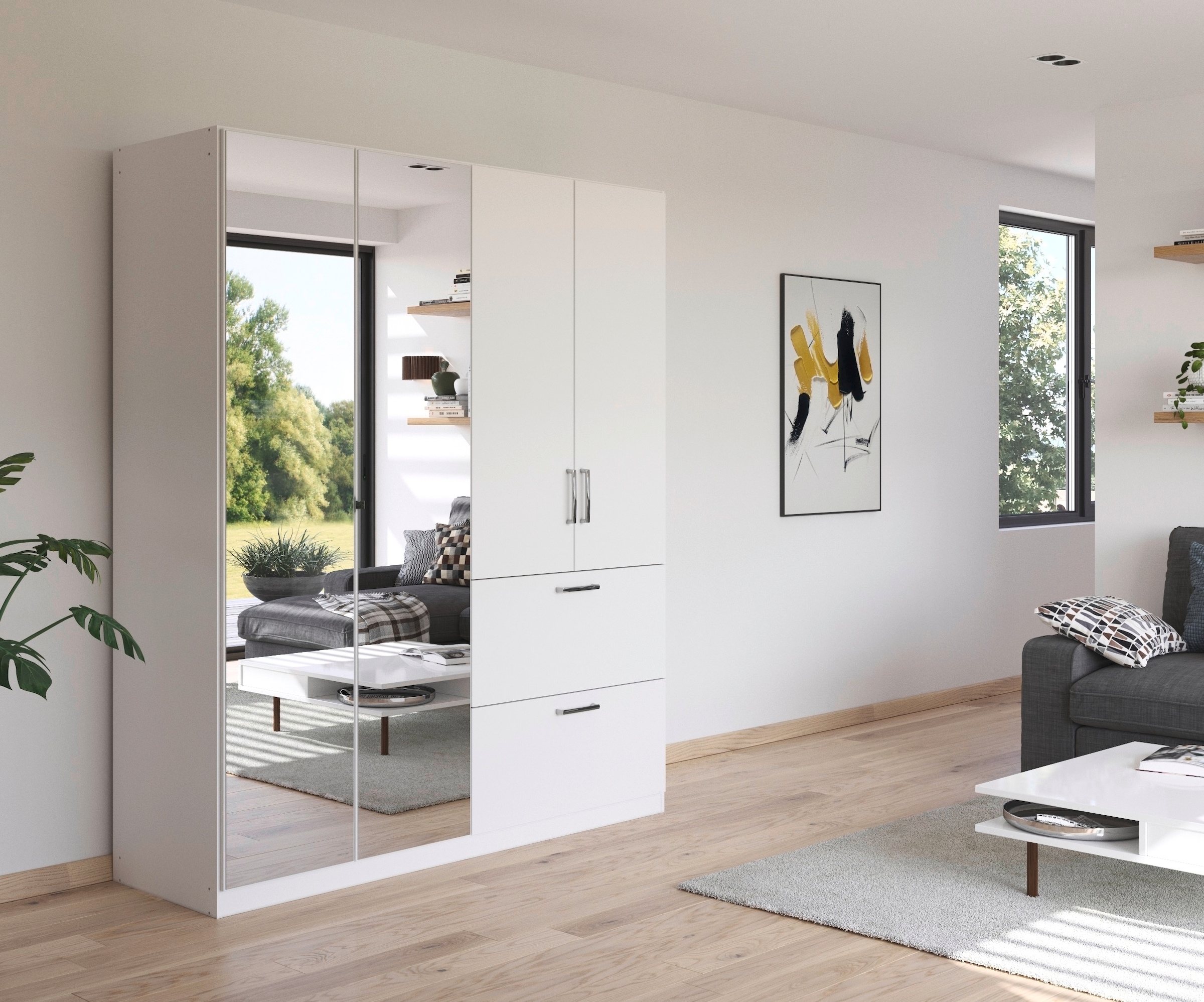 rauch Drehtürenschrank »Kleiderschrank Schrank Garderobe Schlafzimmerschrank PADUA« voll aufgelegte Spiegeltüren, zwei große Schubladen MADE IN GERMANY