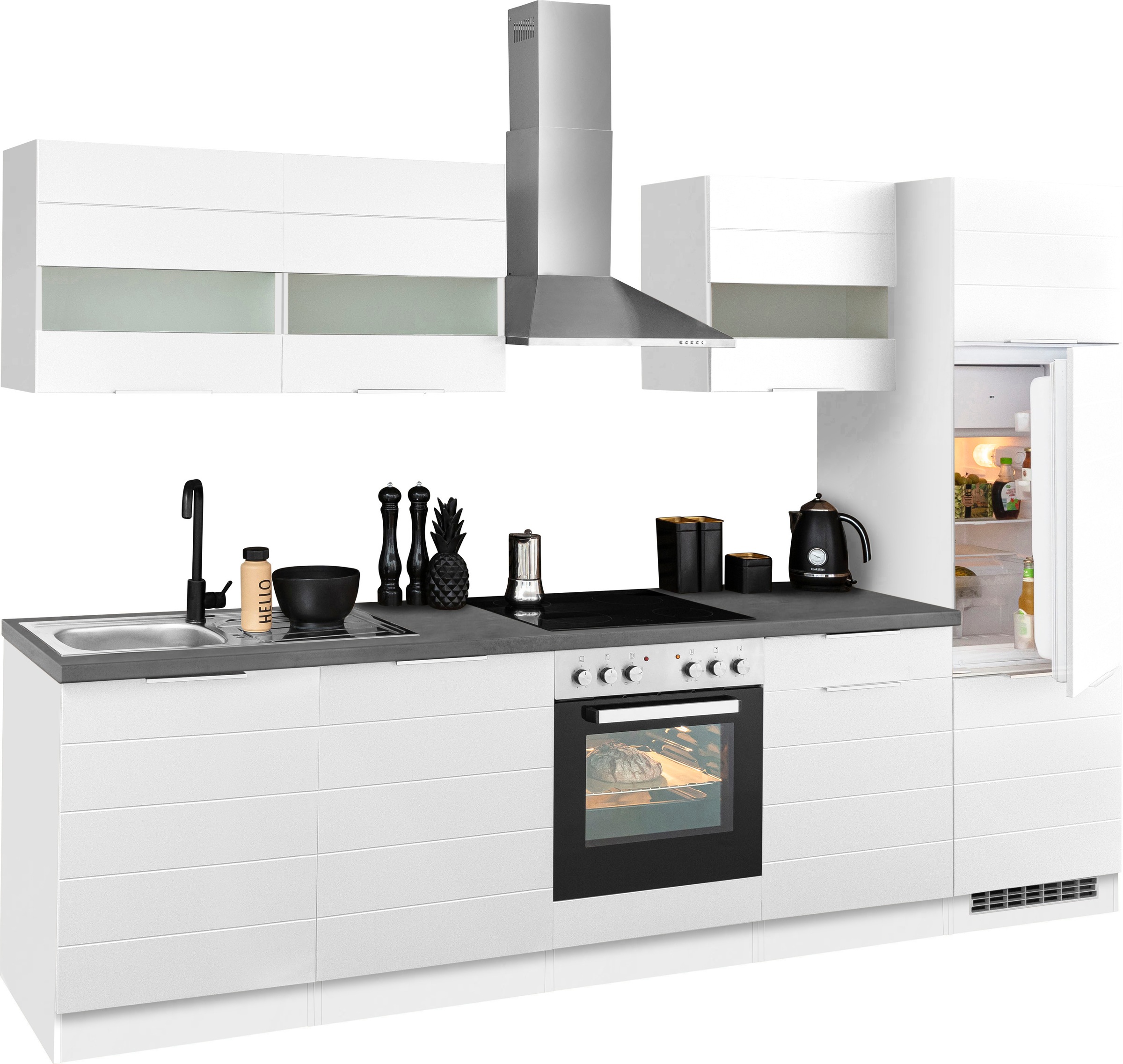 KOCHSTATION Küchenzeile »KS-Luhe« 300 cm breit, wahlweise mit oder ohne E-Geräten, gefräste MDF-Fronten