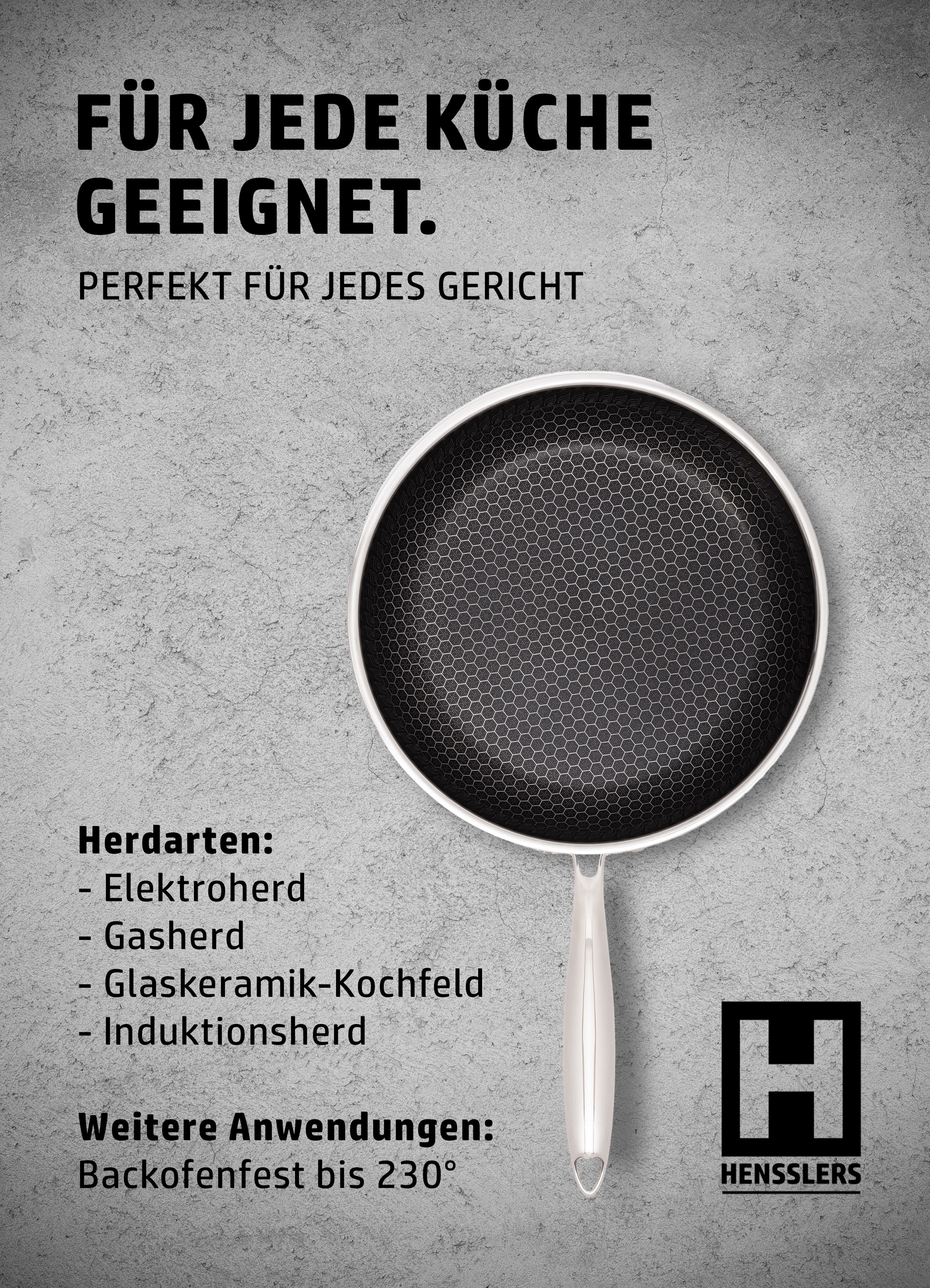 HENSSLERS Pfannen-Set »HENSSLERS Bratpfannen-Set, Ø 24 und 28 cm, inkl. Deckel« Edelstahl 4 Stk. tlg. mit Wabenstruktur