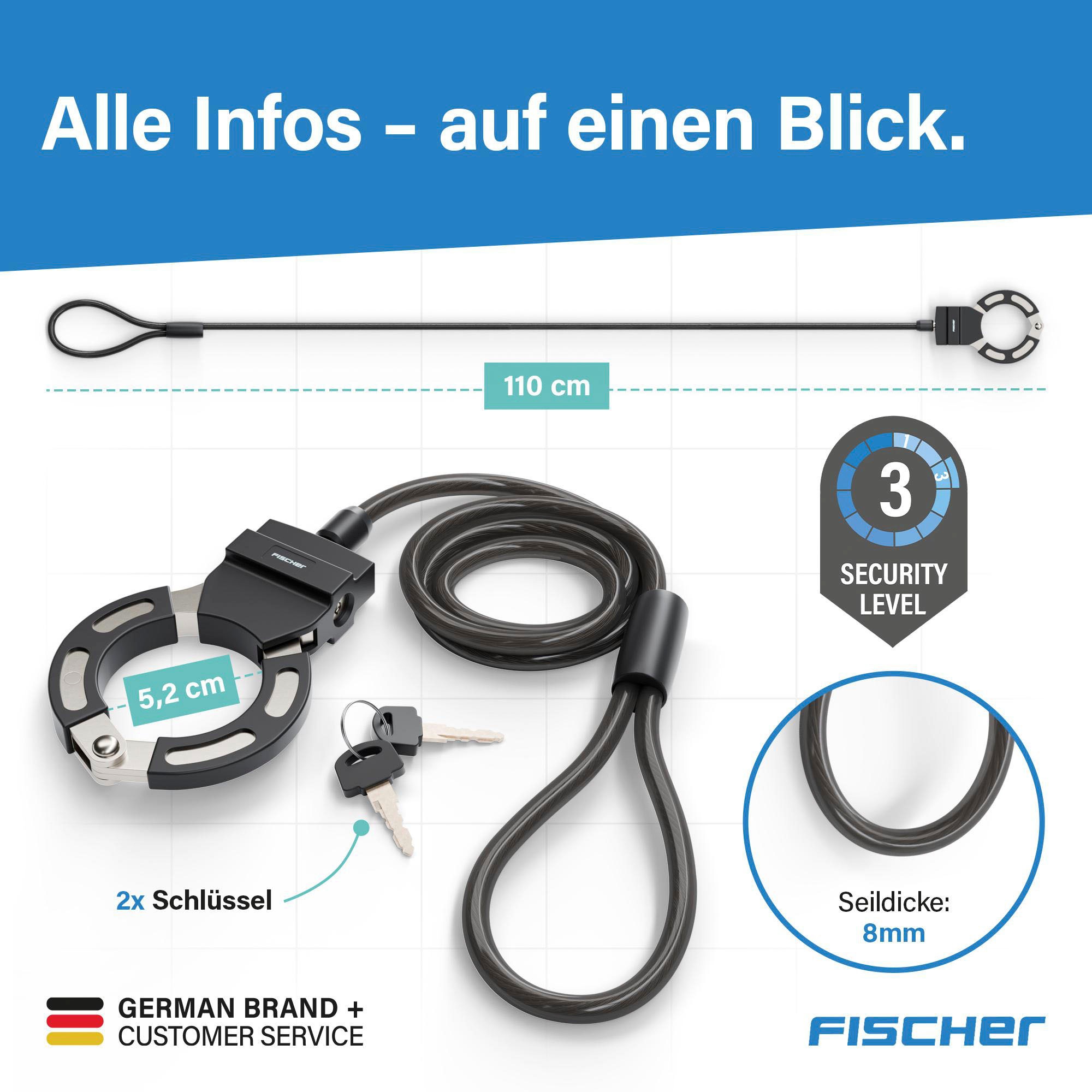 FISCHER Fahrrad Rahmenschloss »Handschellenschloss RK110/8«