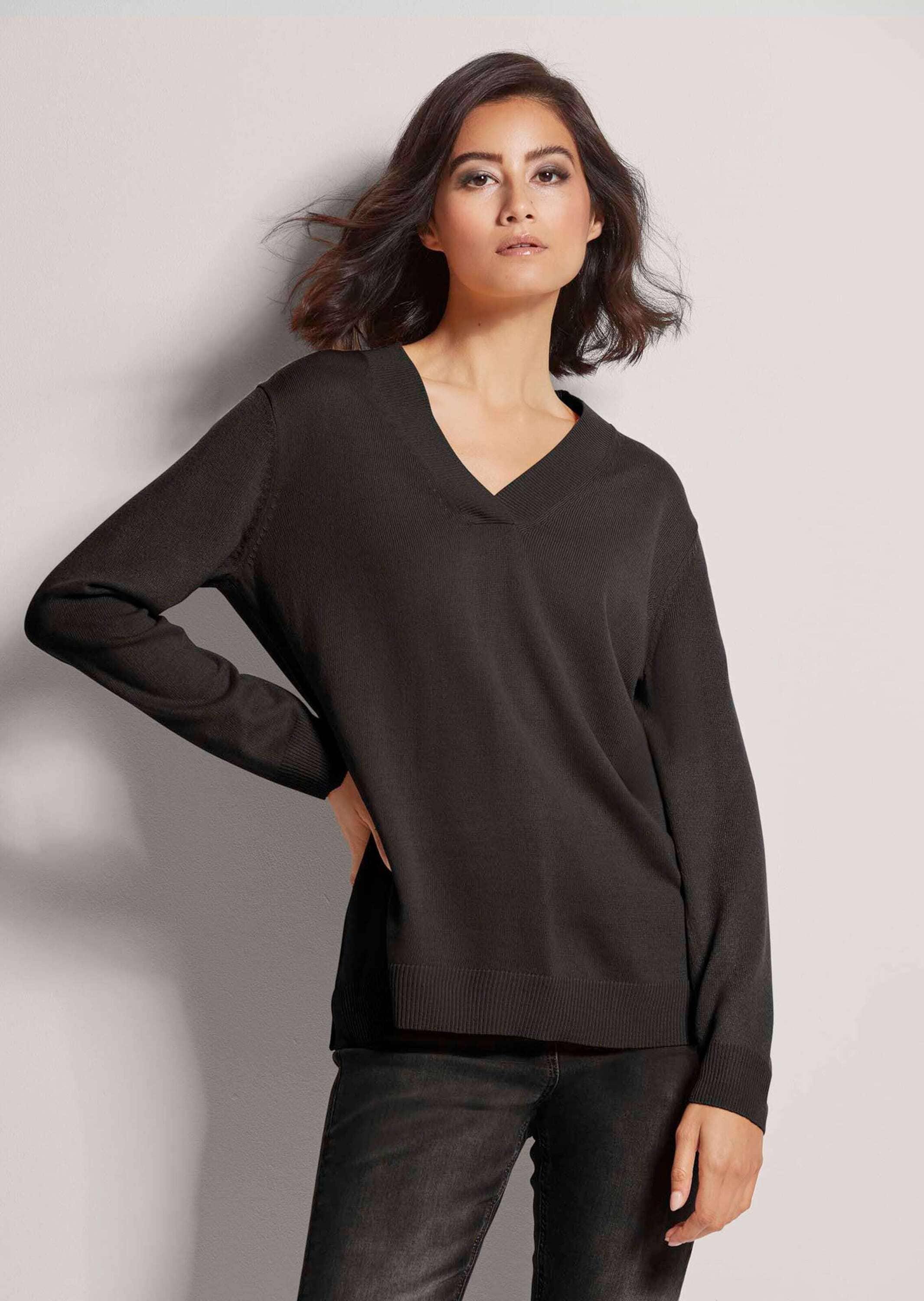 MADELEINE Longpullover »Pullover Glattstrick-Pullover mit V-Ausschnitt«