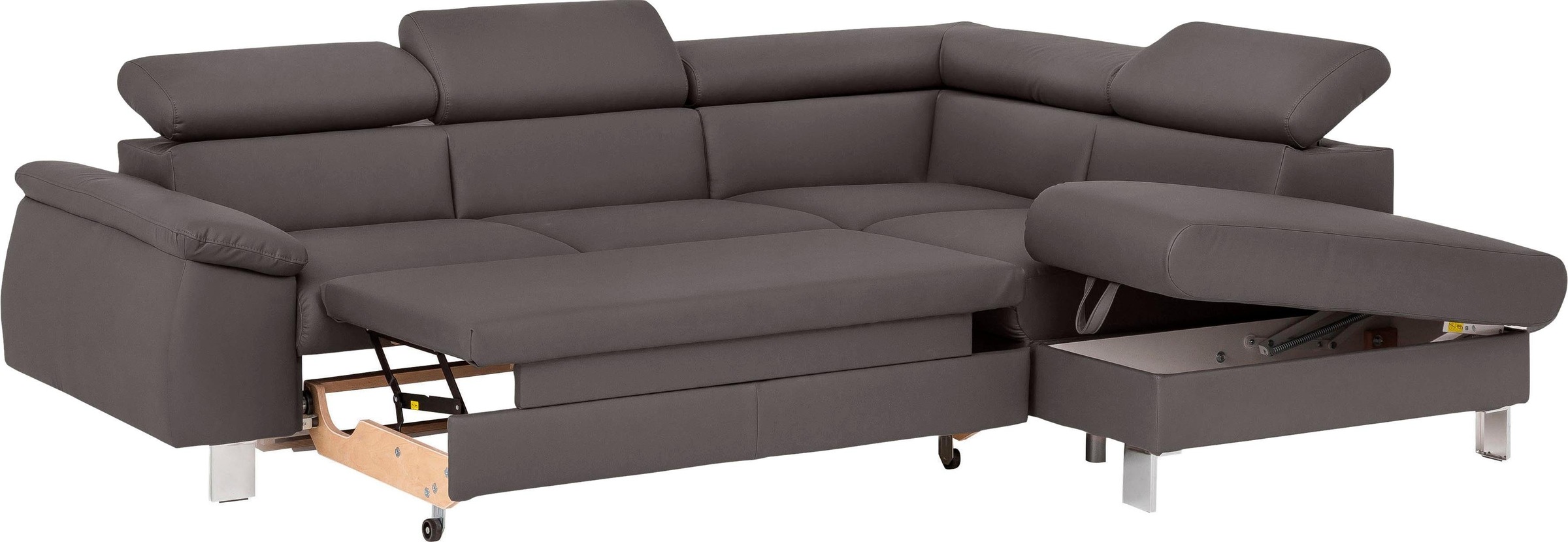 COTTA Ecksofa »Komaris L-Form mit Kopfteilverstellung«, wahlweise mit Bettfunktion, Bettkasten & Beleuchtung