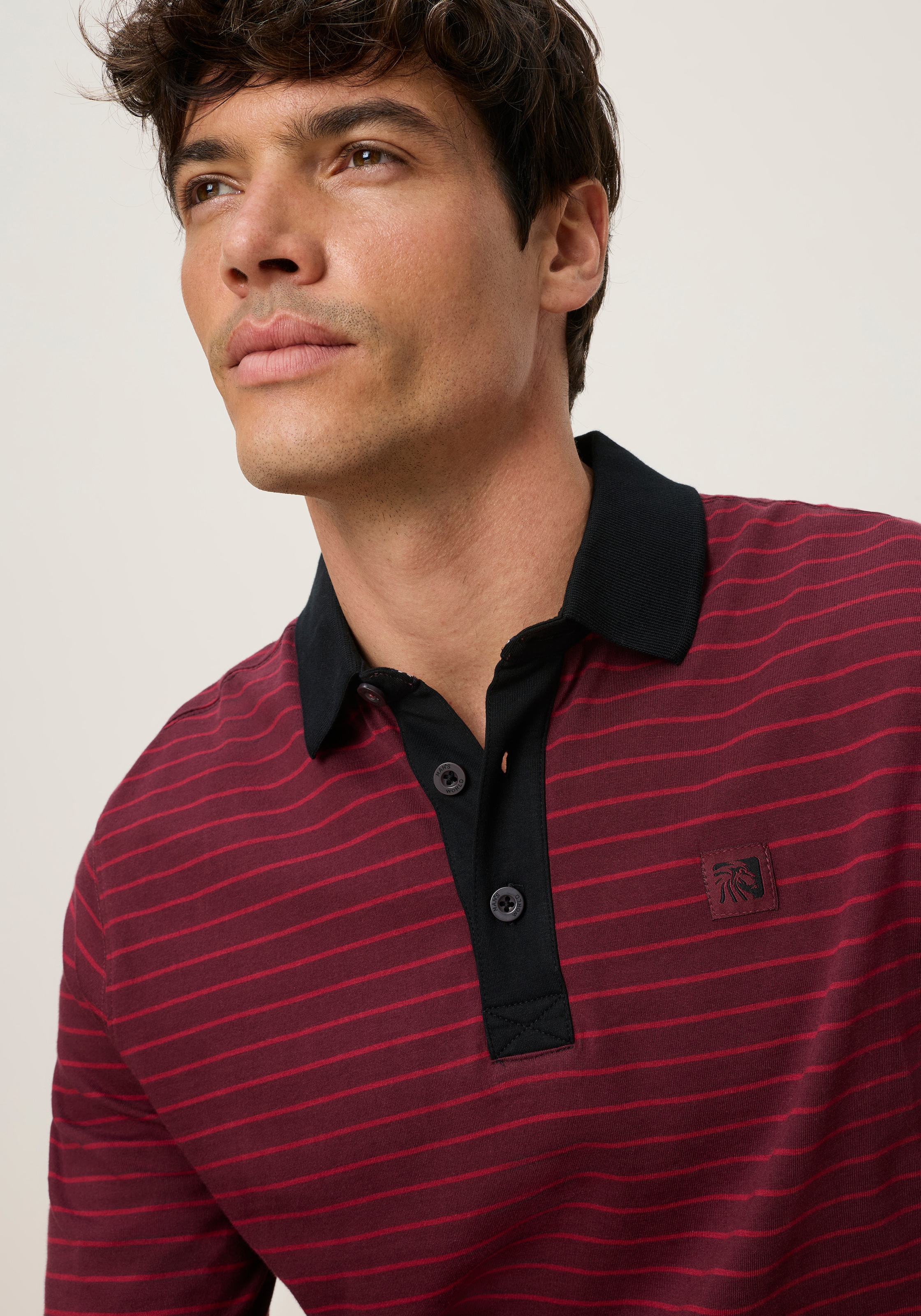 Man's World Poloshirt Normale Passform, mit Langarm, mit Polokragen, geringeltes Design