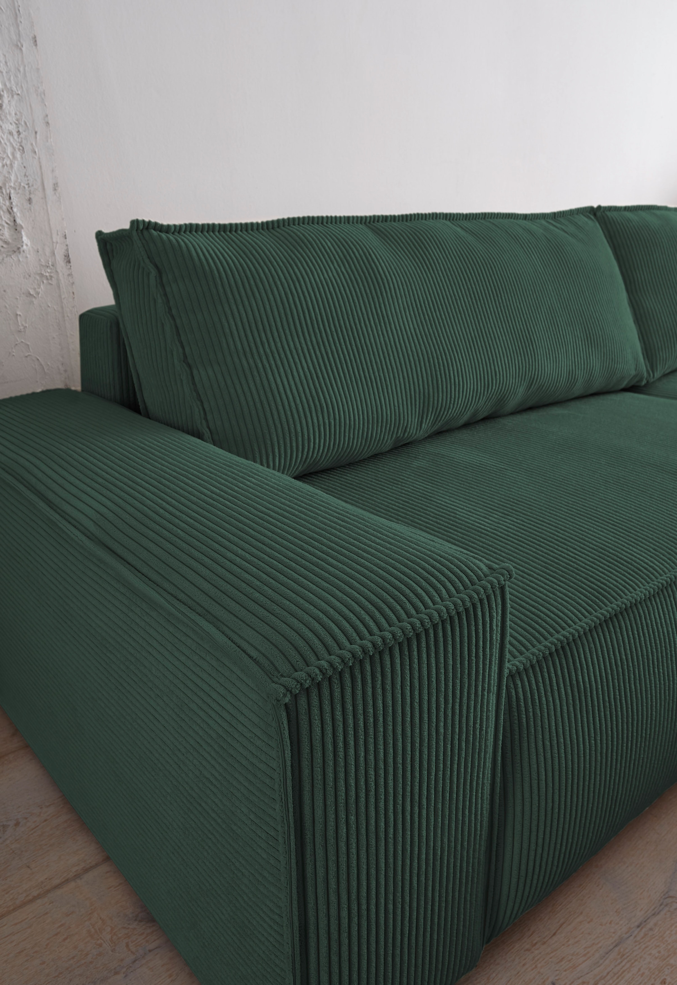 Home affaire 3-Sitzer »SHERWOOD Schlafsofa (257cm) Cord, Samtvelours, Vintage-Lederoptik«, Schlaffunktion mit Bettkasten (ca. 136/200cm)