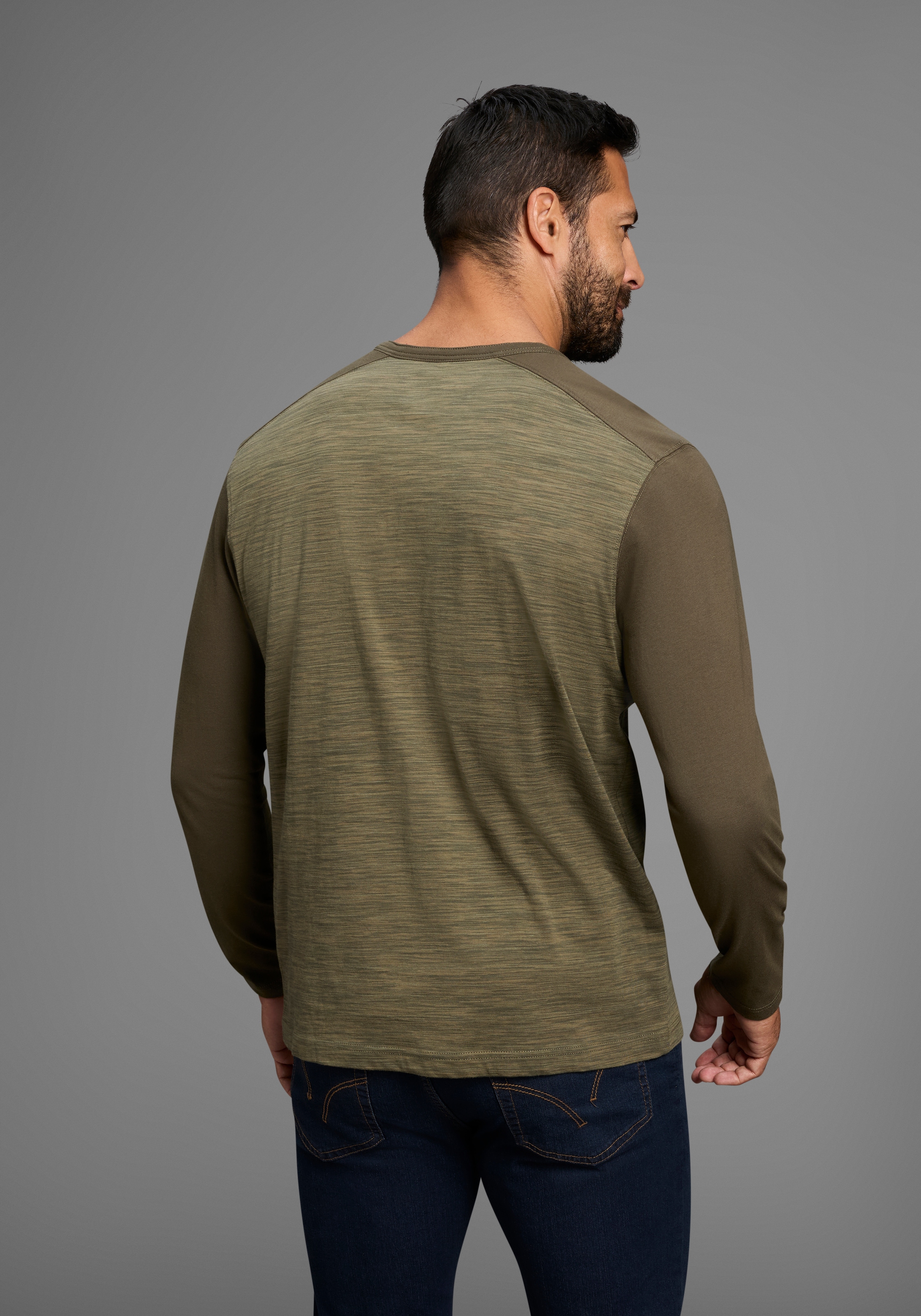 Arizona Longsleeve, Langarm, melierte Optik, Rundhalsausschnitt mit Knopfleiste