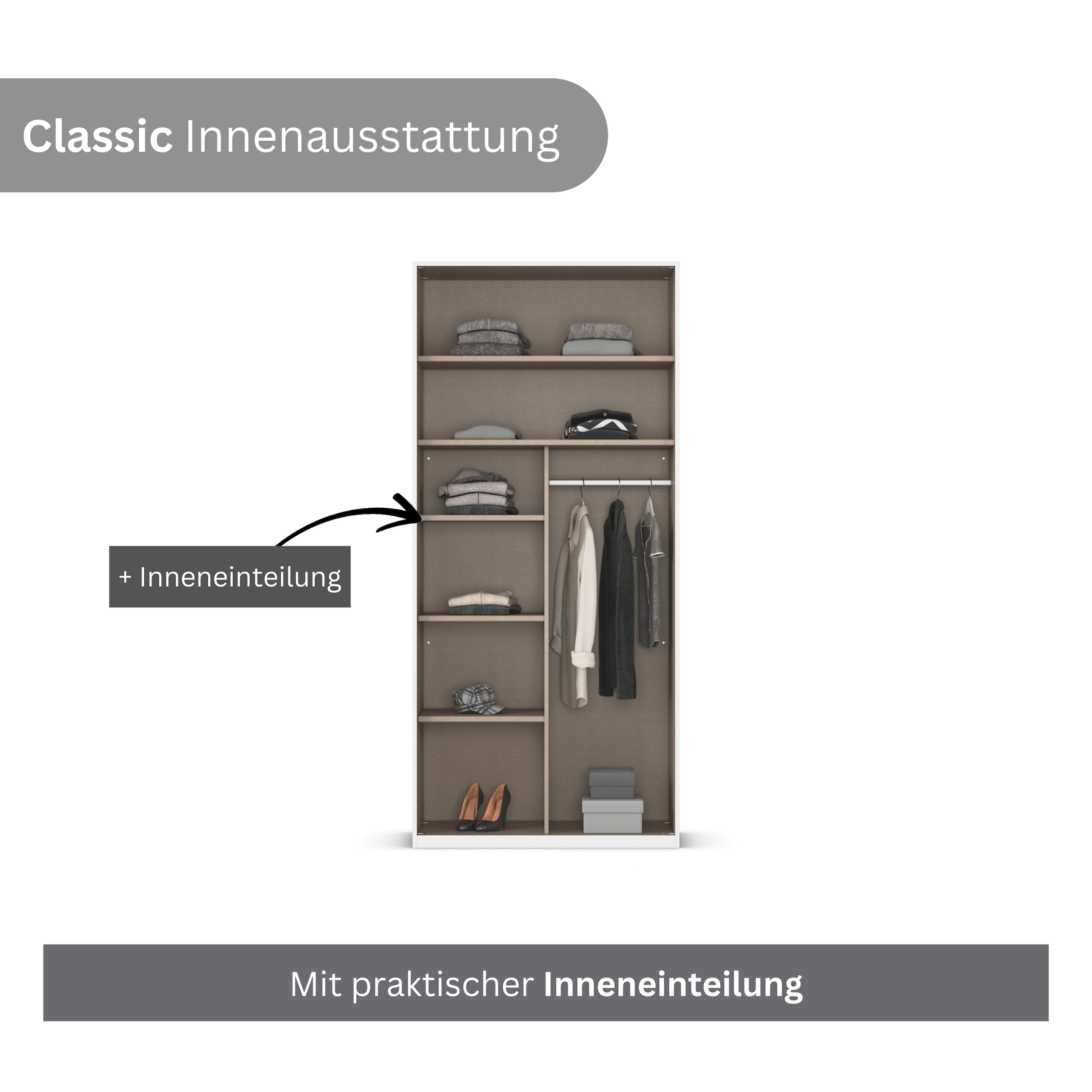 LeGer Home by Lena Gercke Kleiderschrank »Schrank Garderobe Ankleide Schlafzimmer Flur Serina«, (in 3 verschiedenen Ausstattungen BASIC/CLASSIC/PREMIUM), in 6 Breiten (101 - 401 cm) mit Front Glas oder Dekor MADE IN GERMANY