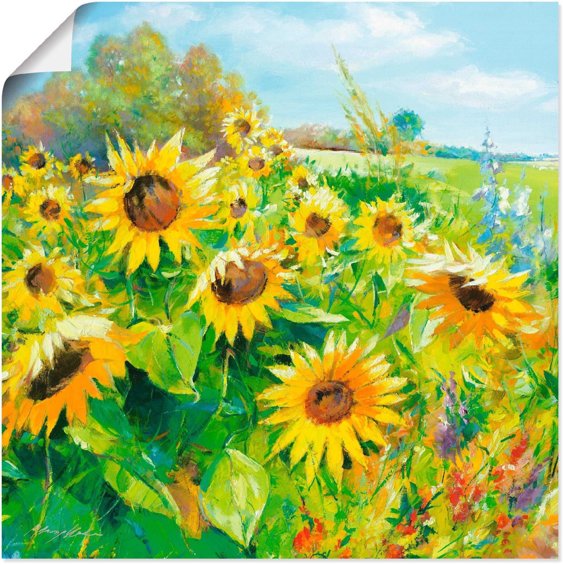 Artland Wandbild »Sommerwiese mit Sonnenblumen«, Blumenwiese, (1 St.), in vielen Größen & Produktarten - Alubild / Outdoorbild für den Außenbereich, Leinwandbild, Poster, Wandaufkleber / Wandtattoo auch für Badezimmer geeignet