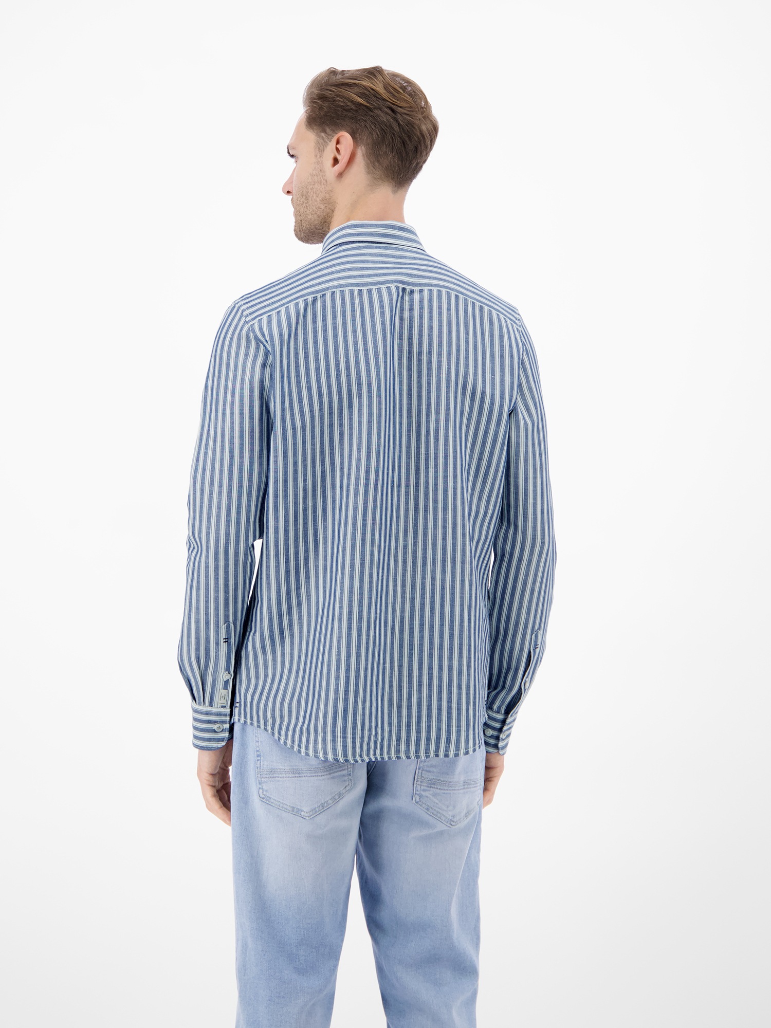 LERROS Leinenhemd »Gestreiftes Langarmhemd aus Leinen-Baumwoll-Mix« Gestreift, 55% Leinen, 45% Baumwolle, Button‑down, 2‑Knopf