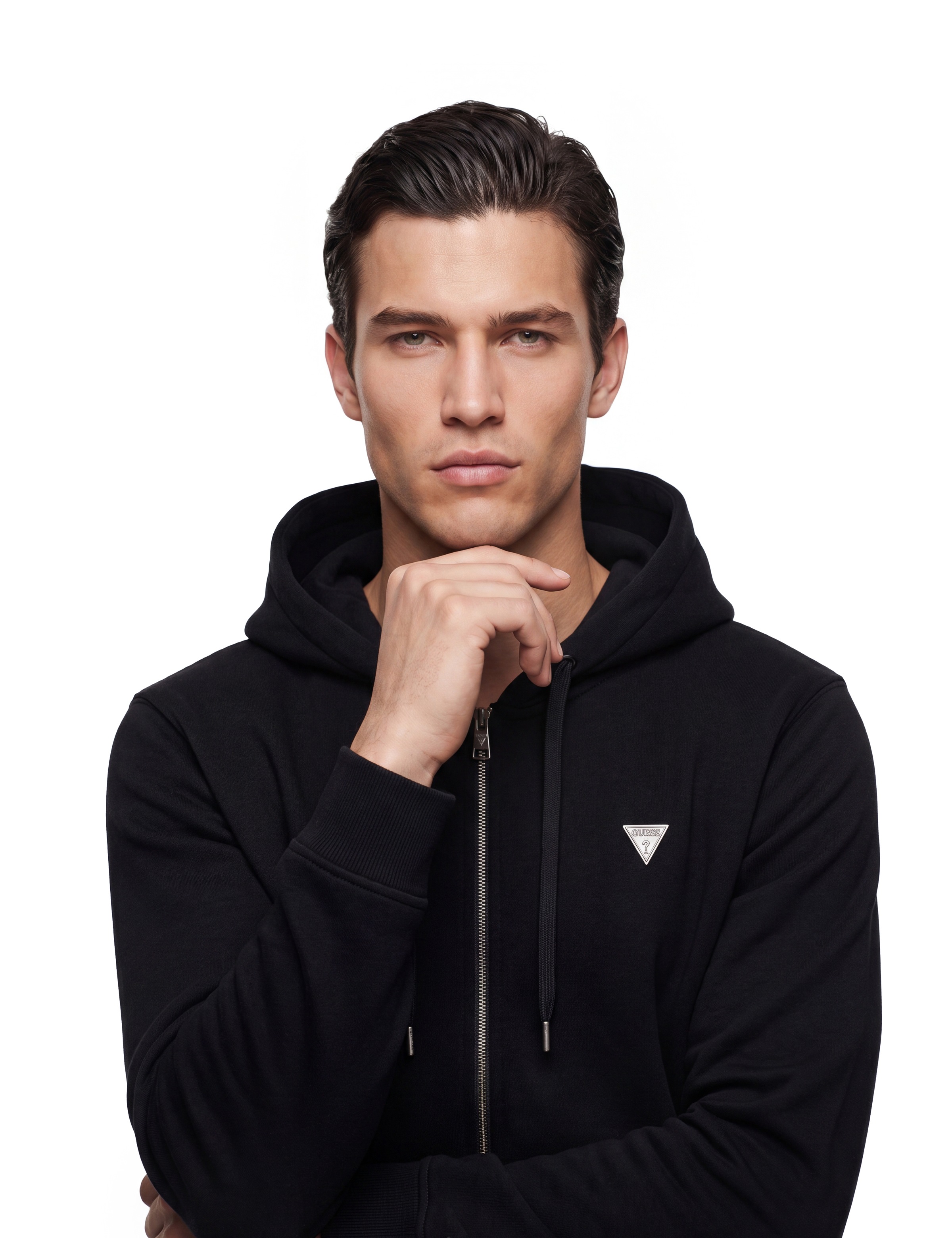 Guess Kapuzensweatjacke Kapuze mit Kordelzug, Regular Fit, Baumwoll-Mix