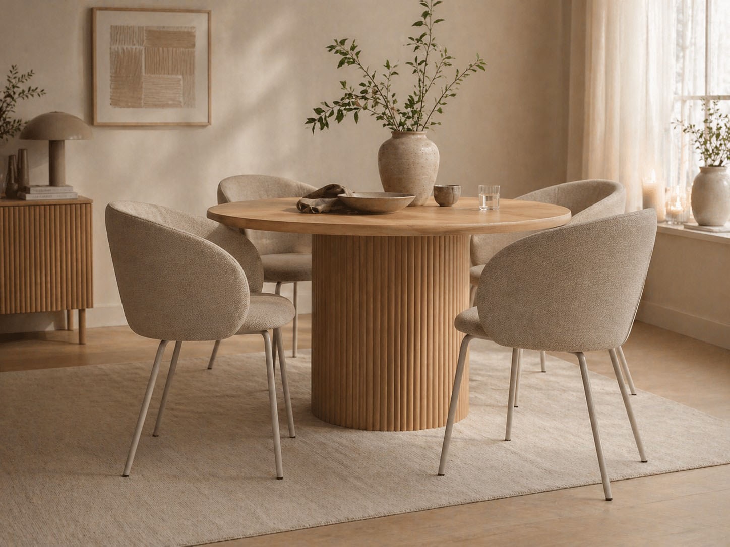 ACTONA GROUP Esszimmerstuhl »Eleanor 2er Set, gepolstert mit Armlehne, bequem, modern, beige« (Set) Skandinavisches Design, hoher Sitzkomfort & weicher Stoff