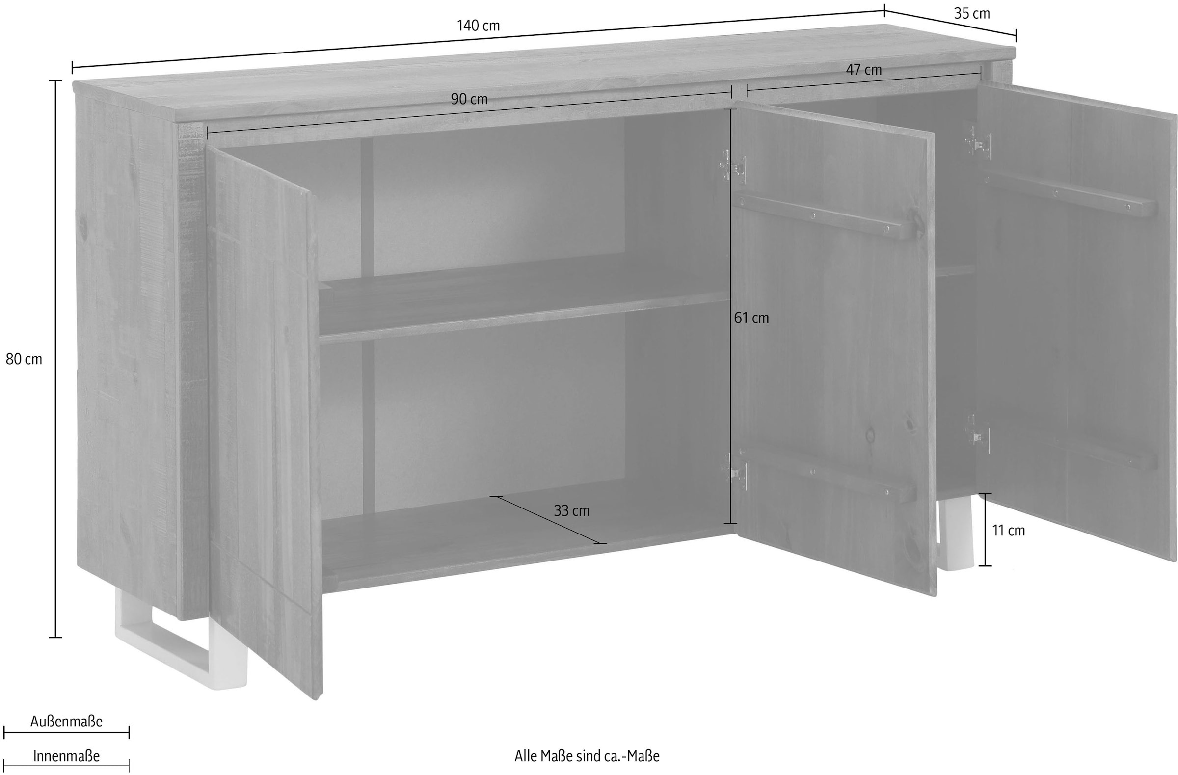 Home affaire Sideboard »Lagos«, Kommode aus massivem Kiefernholz, mit weiß lackiertem Beingestell