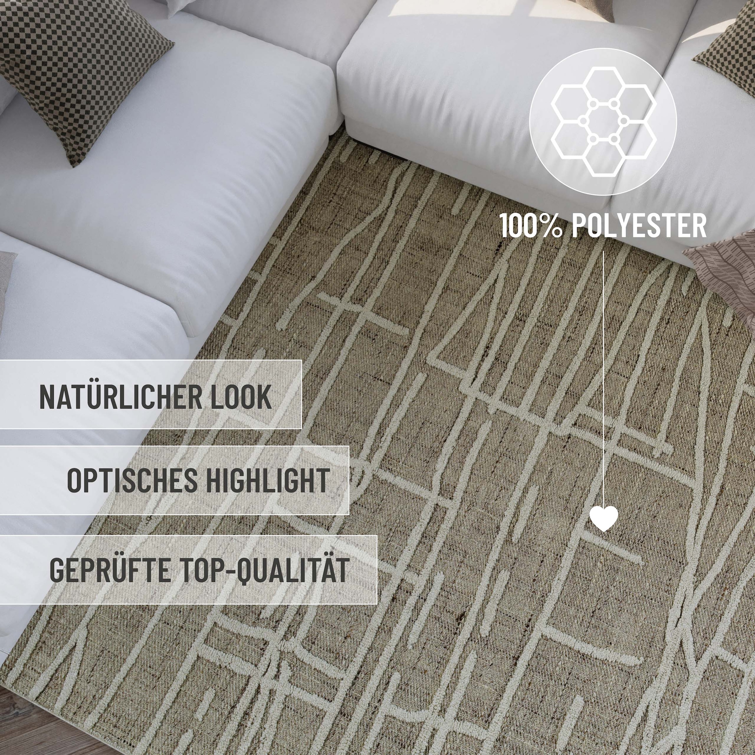 Wecon home Teppich »Hamptons TWENTYFIVE«, rechteckig, 10 mm Höhe, Läufer. Kurzflor, Wohnzimmer, Schlafzimmer, elegant, robust, abstrakt