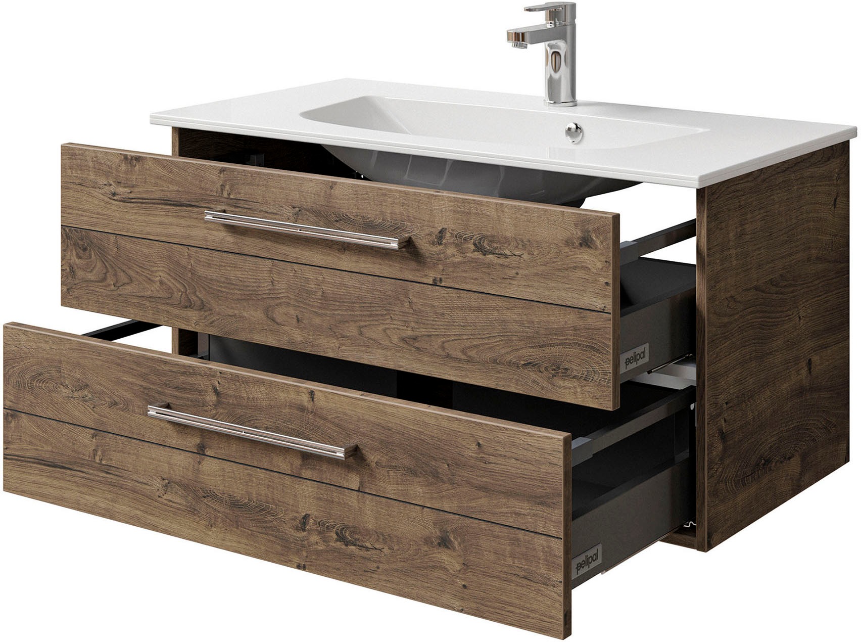 Saphir Waschtisch »Serie 6025 Mineralmarmor-Waschtisch mit Unterschrank, 97 cm breit«, Waschplatz mit 2 Schubladen, hängend, verschiedene Ausführungen