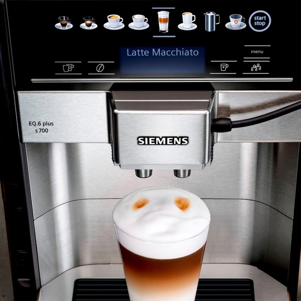 SIEMENS Kaffeevollautomat »EQ6 plus s700 TE657503DE, Doppeltassenfunktion, Keramikmahlwerk«, viele Kaffeespezialitäten, automatische Dampfreinigung, edelstahl