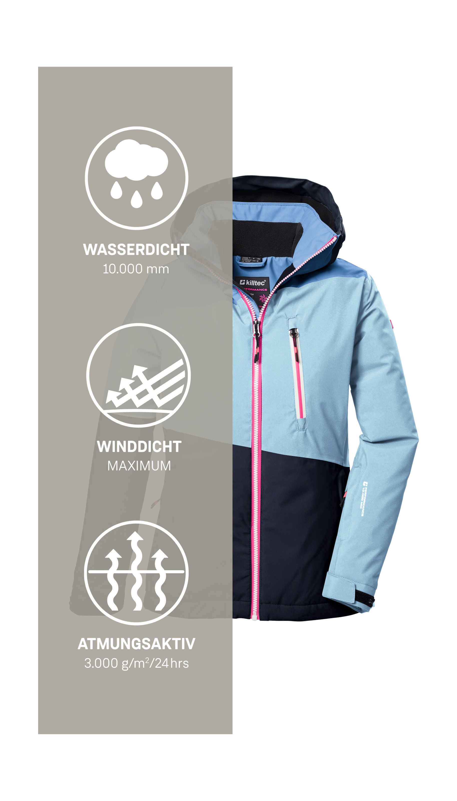 Killtec Skijacke »KSW 331 GRLS SKI JCKT« Atmungsaktive, wasserdichte Jacke mit Fleece-Innenseite, Skipasstasche