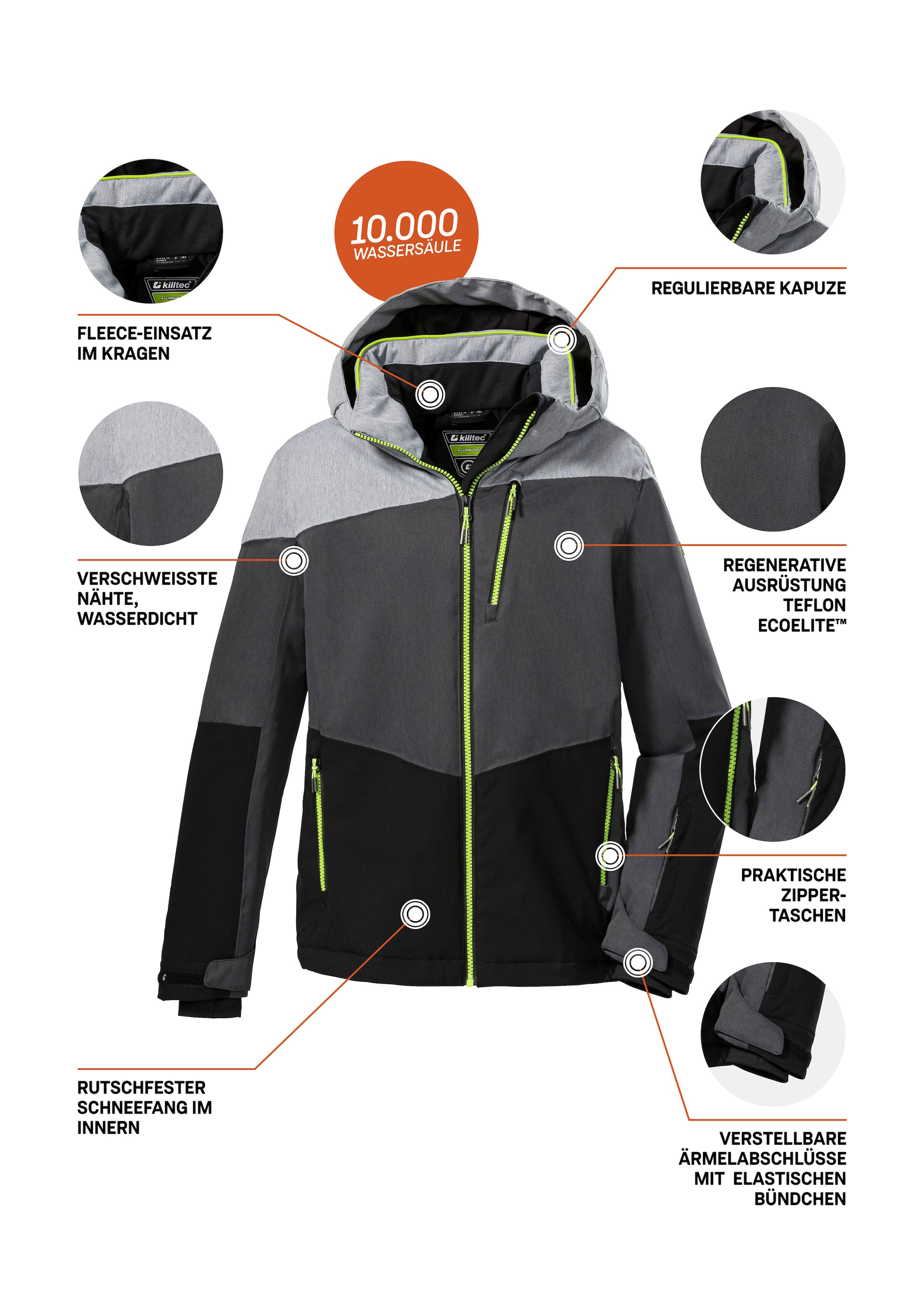 Killtec Skijacke »KSW 161 BYS SKI JCKT« Wasserdichte, atmungsaktive Skijacke mit abnehmbarer Kapuze