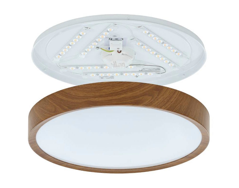 EGLO Deckenleuchte »MUSURITA«, 6 flammig, Leuchtmittel LED-Modul | LED wechselbar, Deckenlampe, Wohnzimmer, Stahl, Kunststoff, Holz-Optik, Weiß, Ø44 cm