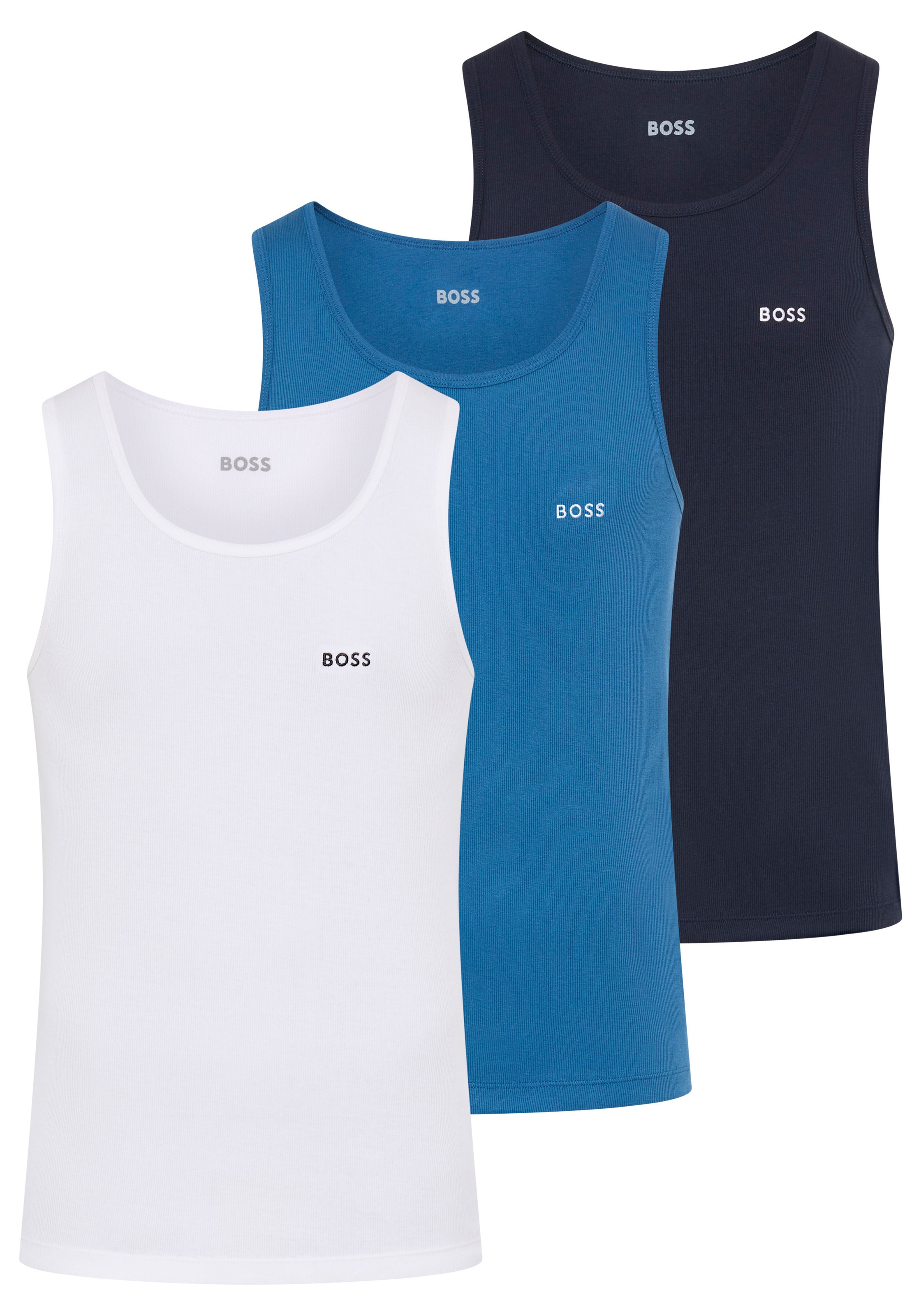 BOSS Tanktop »3P RibClassic BOSS ONE« Ton in Ton Stickerei auf der Brust