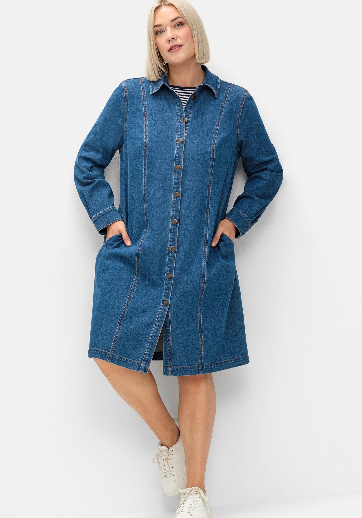 Sheego Jeanskleid »Jeanskleid mit Hemdkragen und Druckknopfleiste«