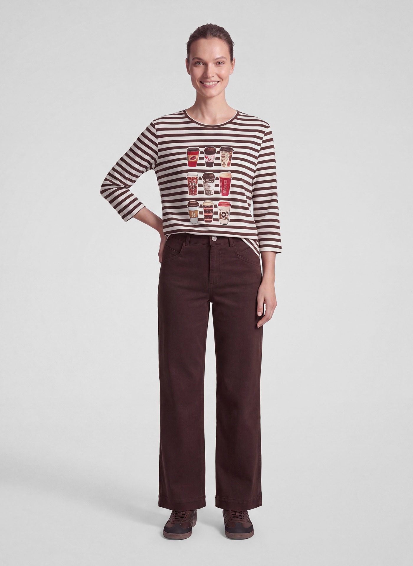 Rabe 3/4-Arm-Shirt mit Streifen-Muster - Print und Glitzersteinen