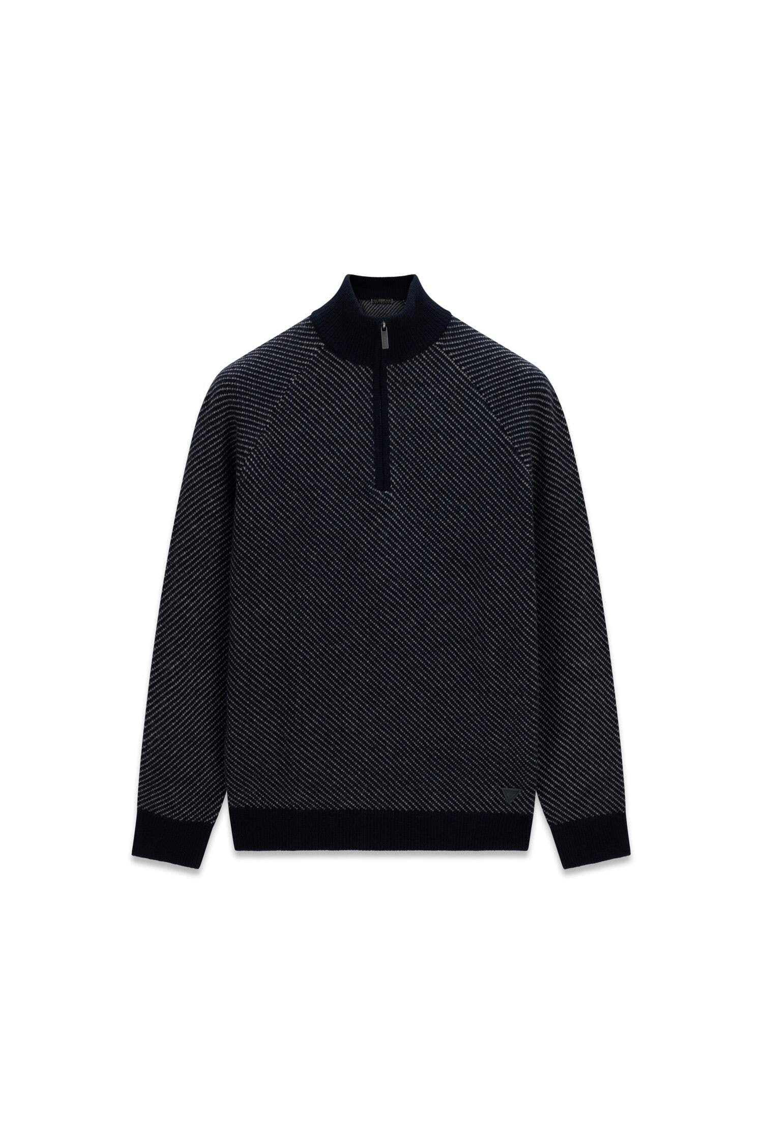 Guess Jacquardpullover »NICO DIAGONAL STITCH« mit Wolle, Stehkragen mit Reißverschluss, Jaquard-Strick