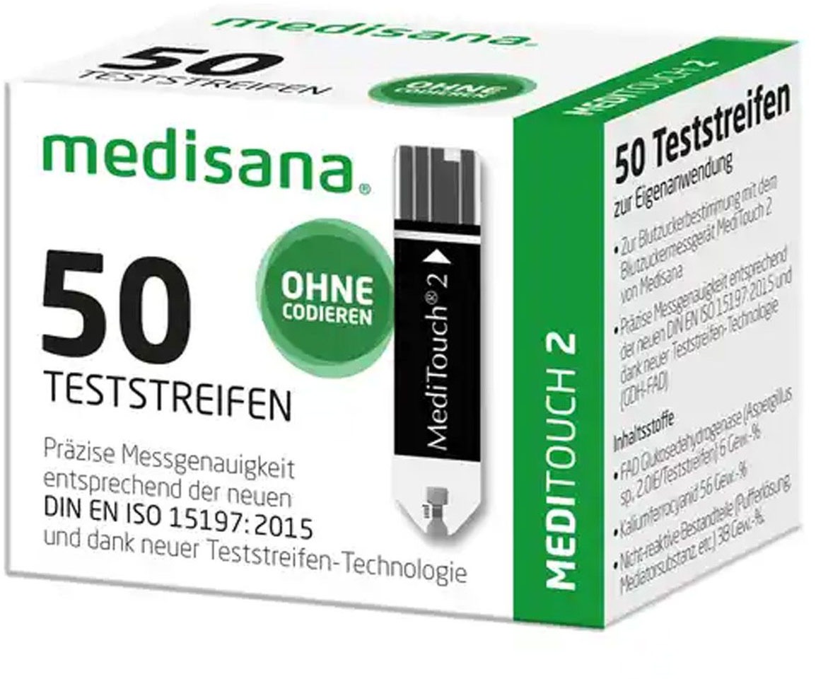 Medisana Blutzucker-Teststreifen »MediTouch«, (Packung), zur Blutzuckerselbstbestimmung mit Blutzuckermessgerät Meditouch 2