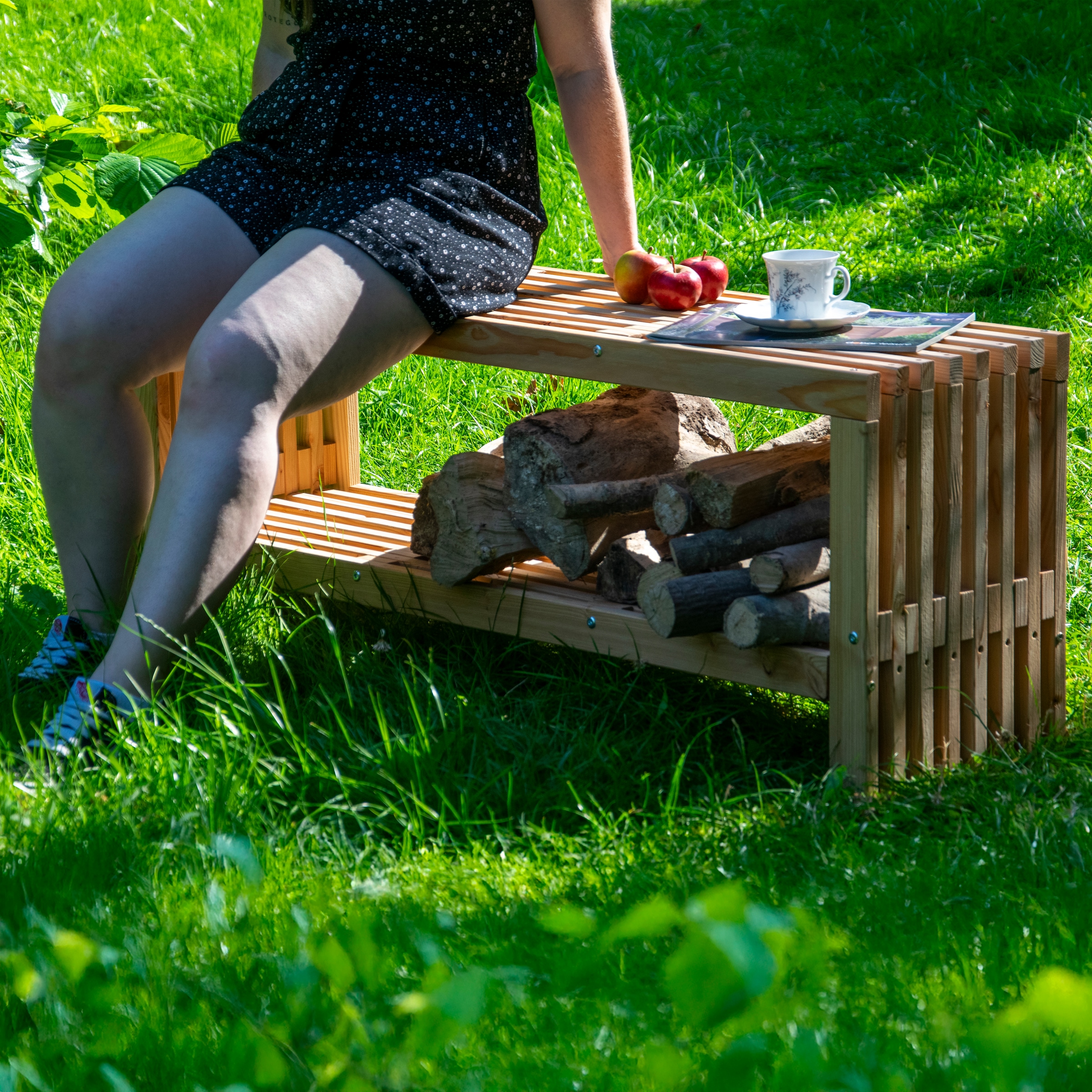 dobar Gartenbank »"Freja" mit Kaminholzfach« moderne Sitzbank mit Stauraum, Abmessungen ca.: 115 x 33 x 45 cm