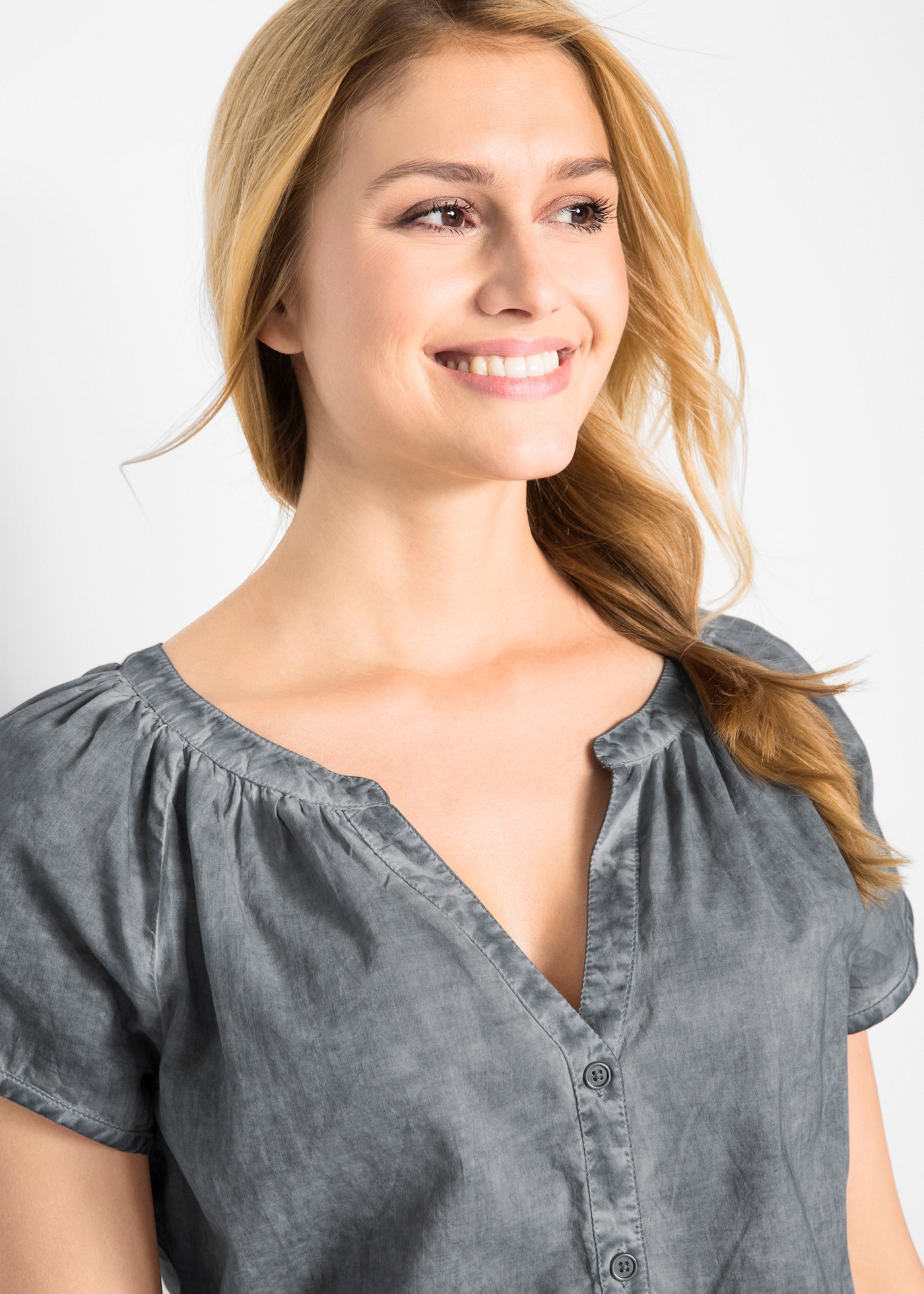 bonprix Kurzarmbluse gerade Passform, A-förmiger Schnitt, aus reiner Baumwolle